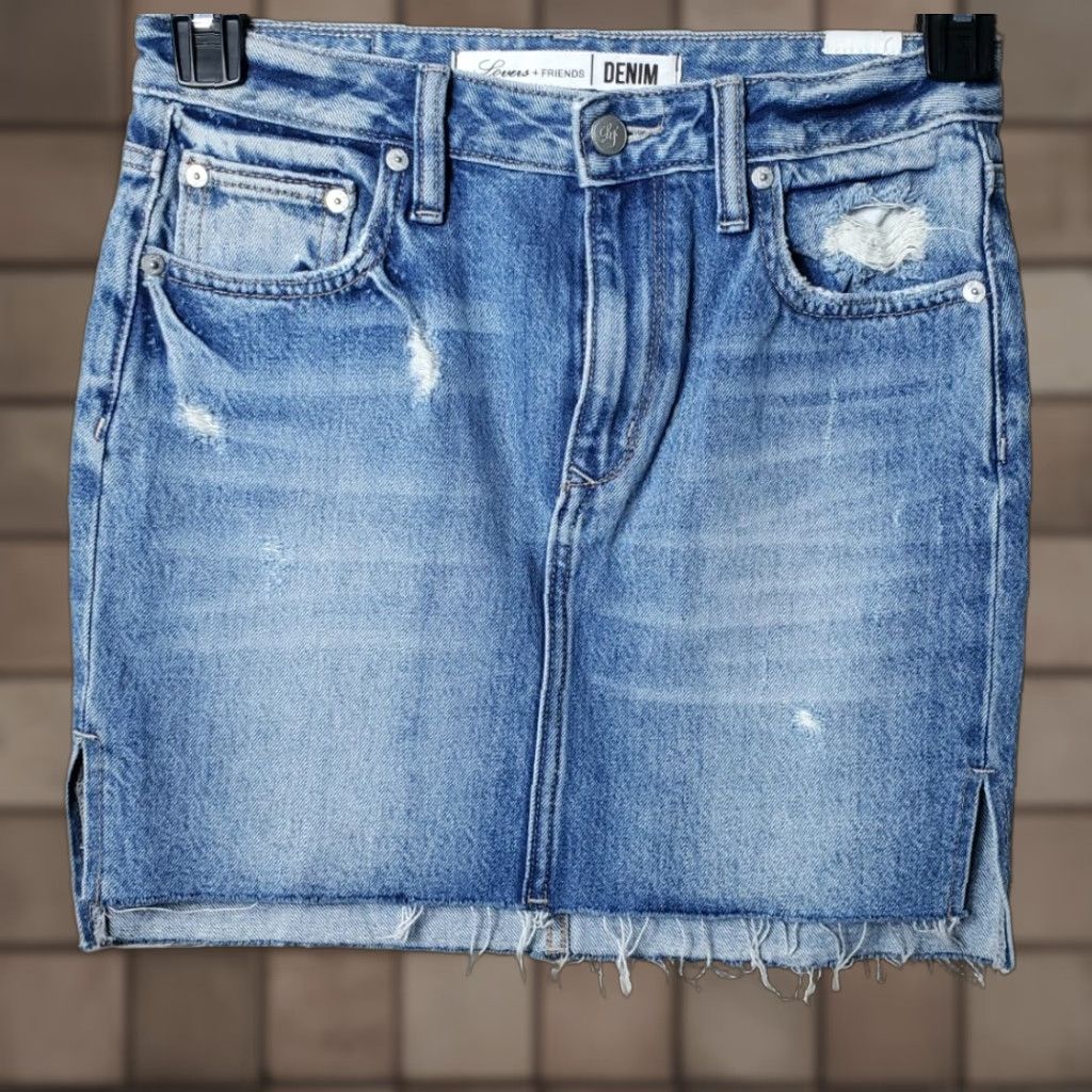 Vintage Lovers + Friends "Elijah" Distressed Jean Skirt-Size 26 Size 26" / US 2 / IT 38 - 1 Thumbnail