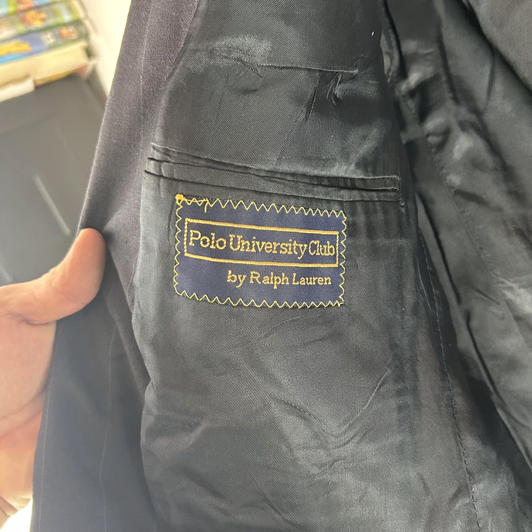 Ralph Lauren VINTAGE Ralph Lauren Polo University Club Suit Jacket Mens 42 Blue Pinstripe Wool 90s Two-Button Notch Lapel Singles Front Button Size US XL / EU 56 / 4 - 5 Thumbnail