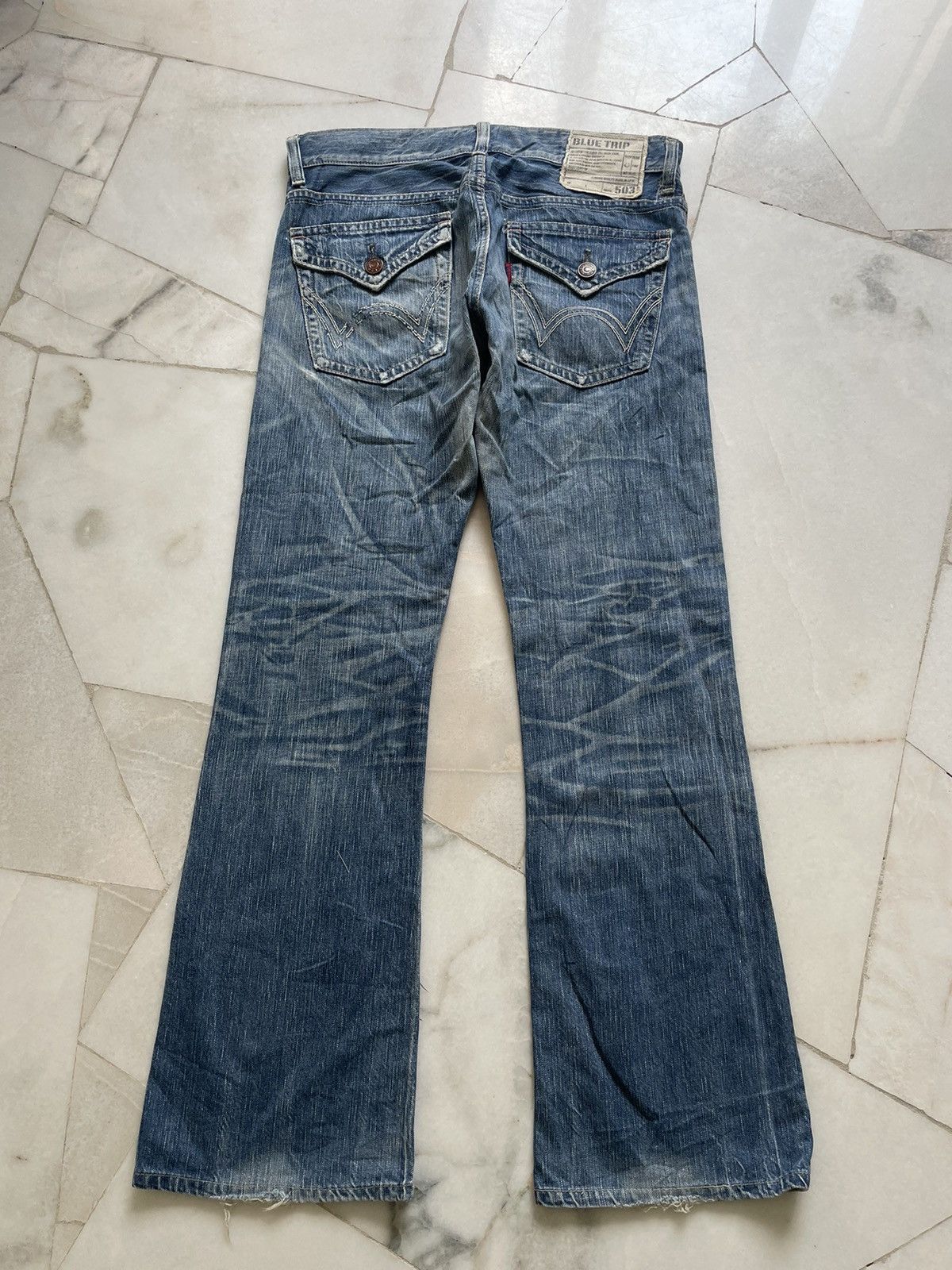If Six Was Nine Vintage Edwin 503 Bluetrip Flare Jeans Size US 34 / EU 50 - 3 Thumbnail