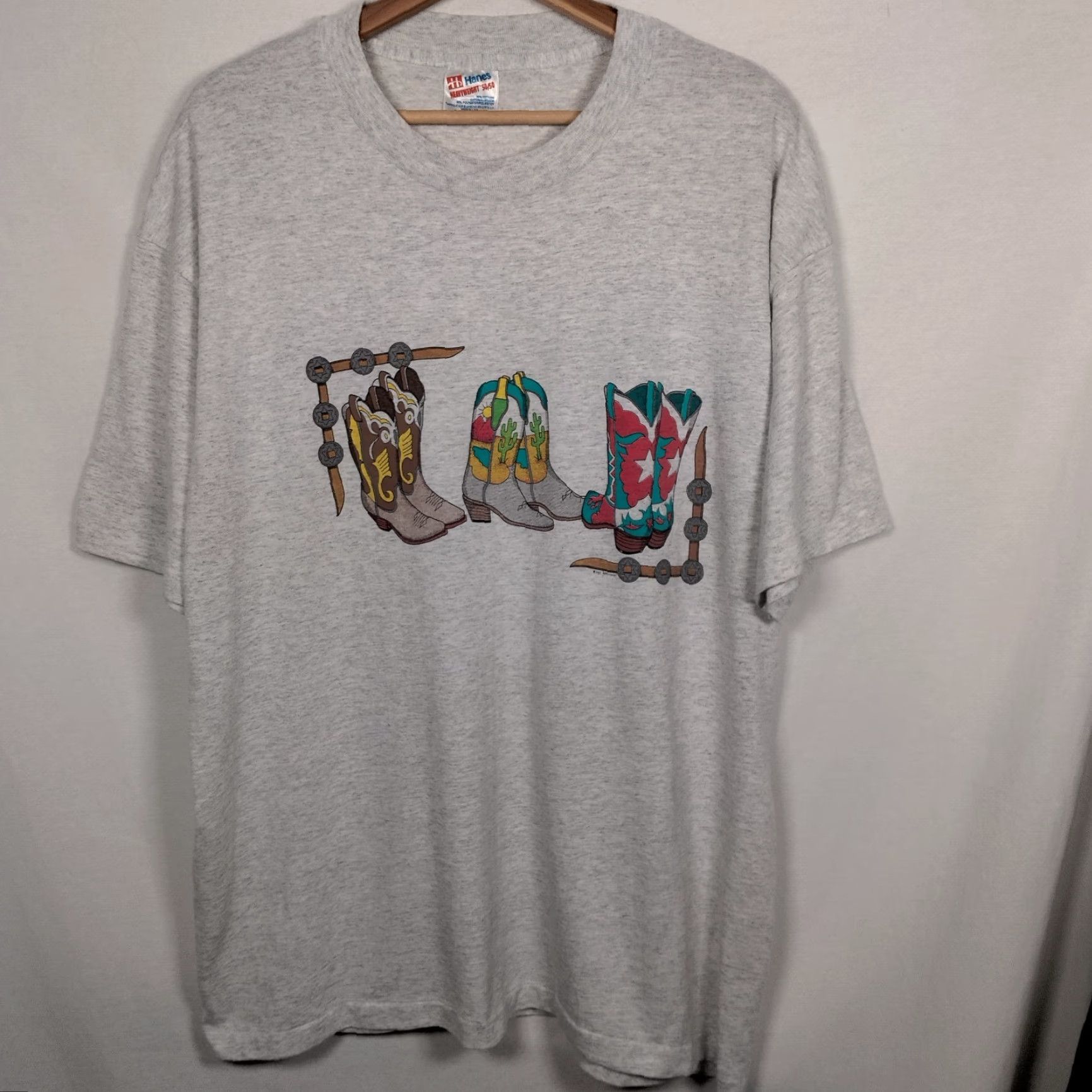 Hanes Vintage Western Cowboy Boots Shirt XL Boot Graphic Single Stitch Gray Wings Size US XL / EU 56 / 4 - 3 Thumbnail
