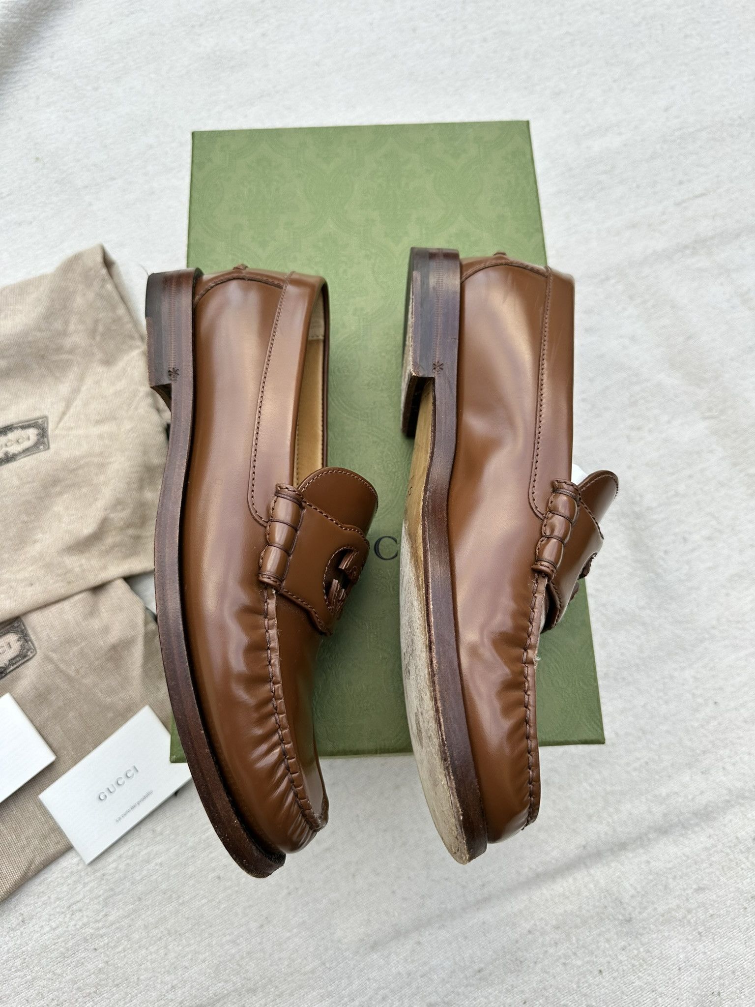 Gucci Gucci Moccasins Brown Leather Interlocking G Logo Shoes Size US 8 / EU 41 - 6 Thumbnail