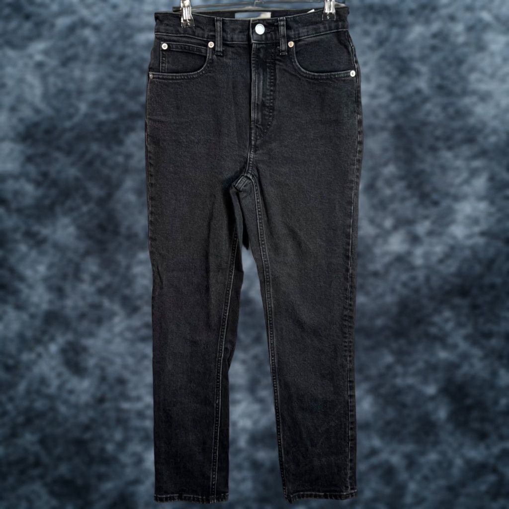 Everlane Everlane Womens The Way High Slim Jeans Organic Cotton Black Size 24 Short Denim 28Inseam 5-Pocket Slim Tapered Womens Jeans Size 42" / US 20 - 1 Thumbnail