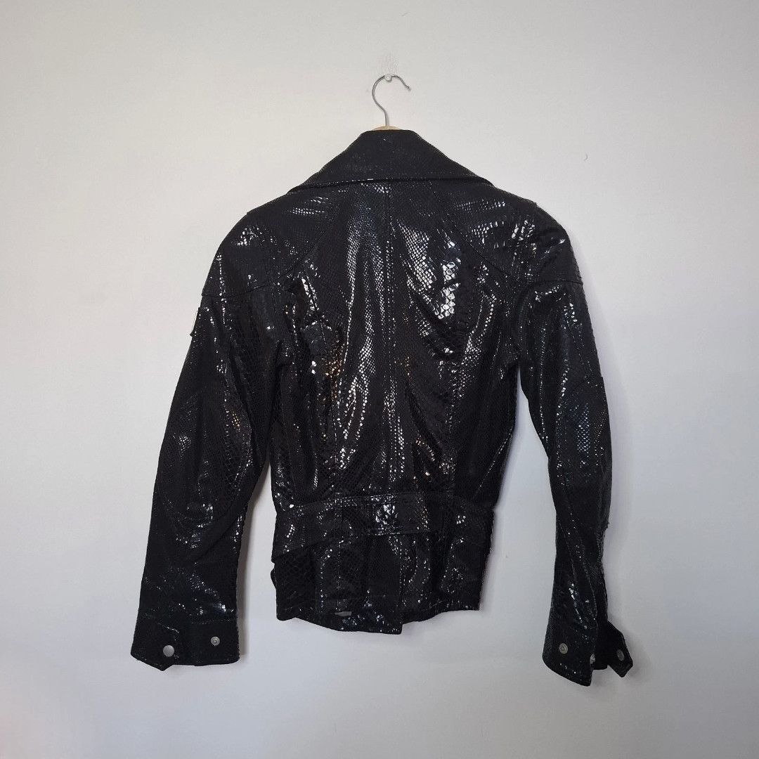 Belstaff BELSTAFF Black Leather Snakeskin Belted Biker Jacket Size Size S / US 4 / IT 40 - 2 Thumbnail