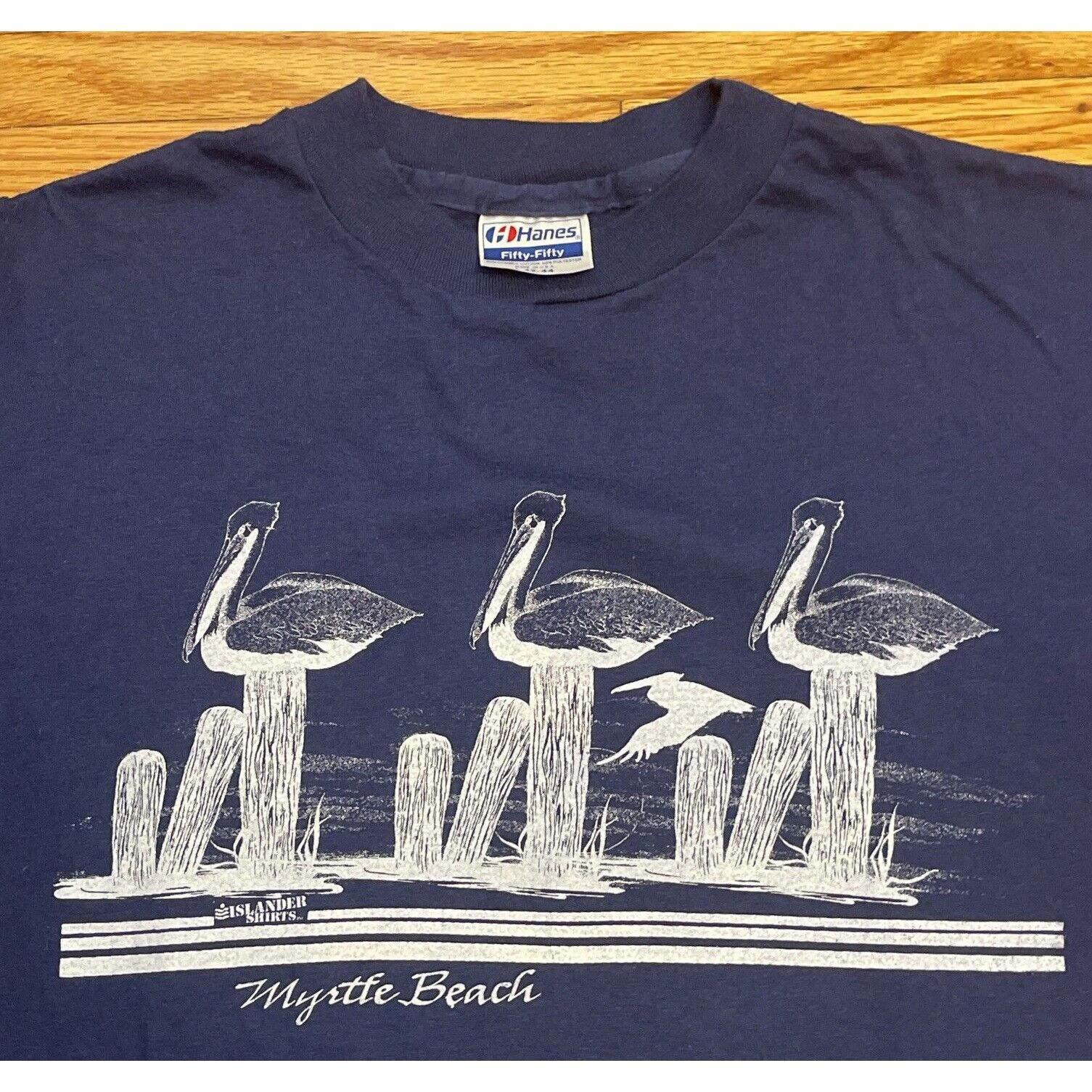 Hanes Vintage 80s 90s Large Myrtle Beach SC Pelican Beach Single S Size US L / EU 52-54 / 3 - 3 Thumbnail