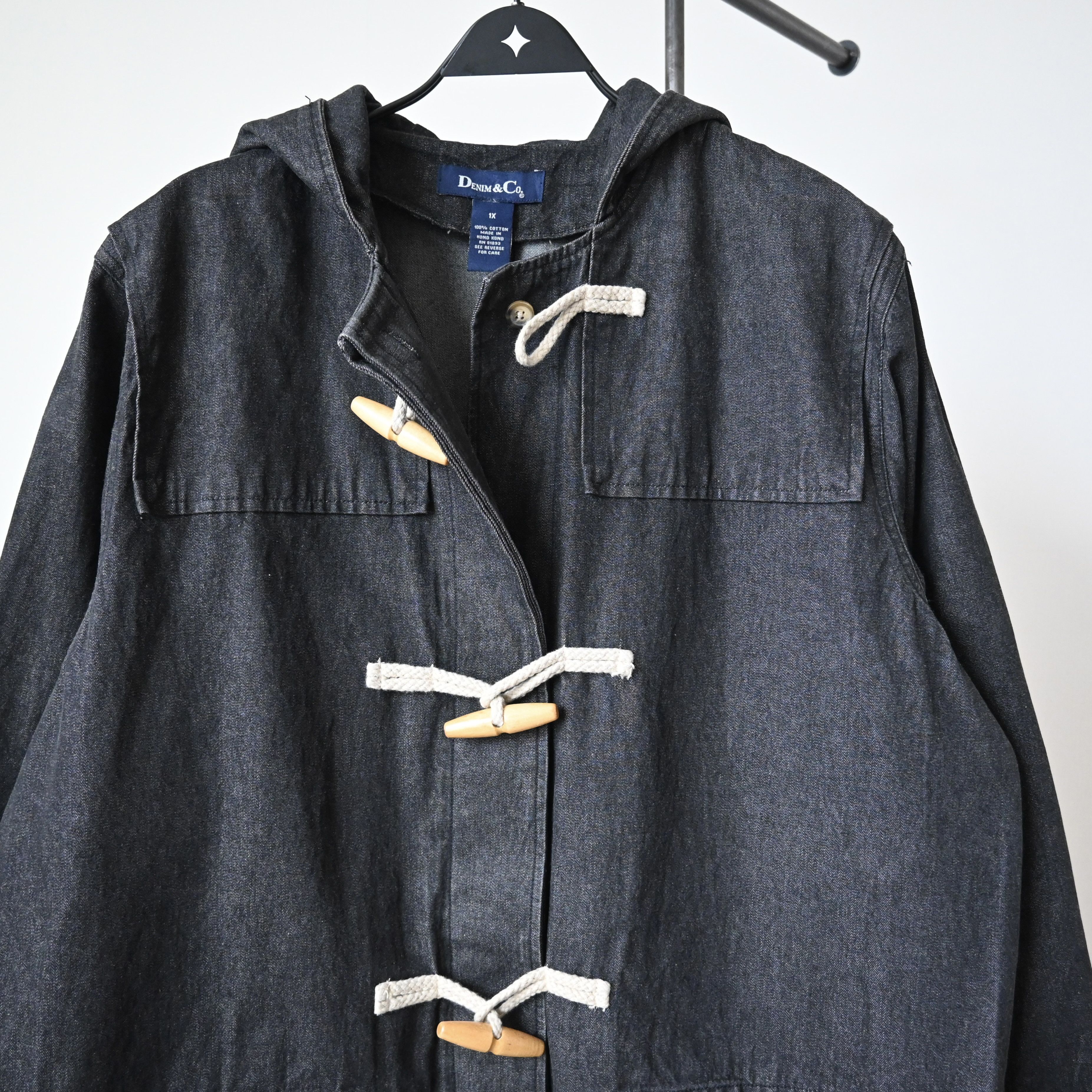Denim & Co. 1990s Denim & Co black denim duffle coat, size 1X Size US L / EU 52-54 / 3 - 7 Thumbnail