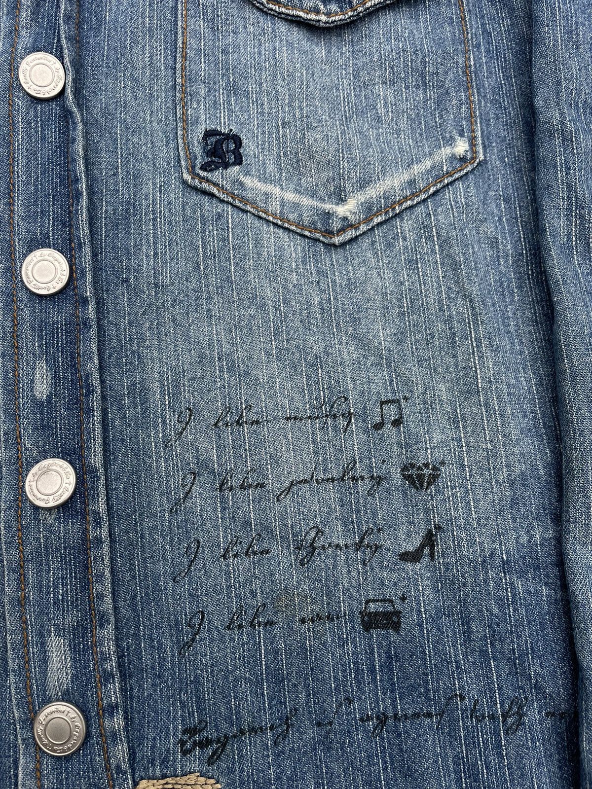 If Six Was Nine × Japanese Brand × Le Grande Bleu (L.G.B.) Japanese Love & Peace Distressed Denim shirt Size US S / EU 44-46 / 1 - 3 Thumbnail