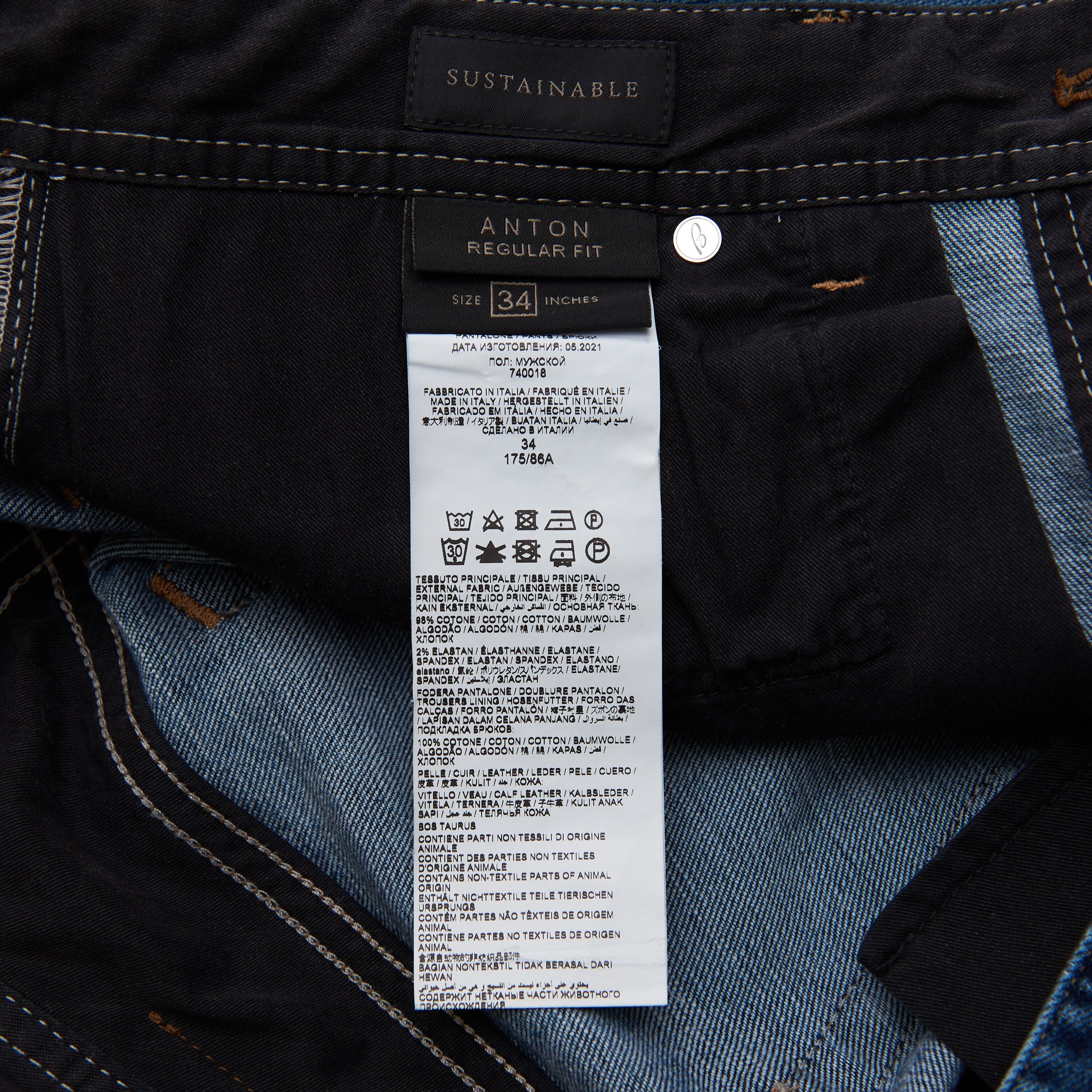 Brioni Regular Fit Jeans In Medium Blue Stretch Cotton Size US 34 / EU 50 - 11 Thumbnail