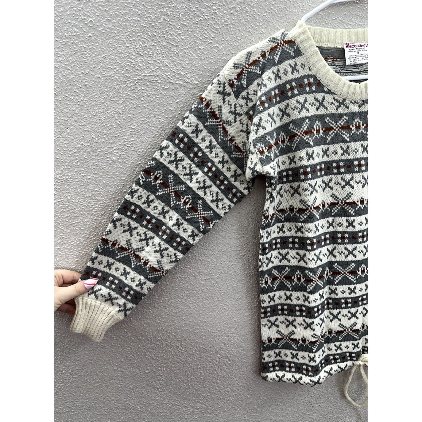 Vintage Alexanders Womens Sweater Size Medium Fair Isle Long Sleeve Tie Waist Pullover Knitted Knit Casual Size M / US 6-8 / IT 42-44 - 2 Thumbnail