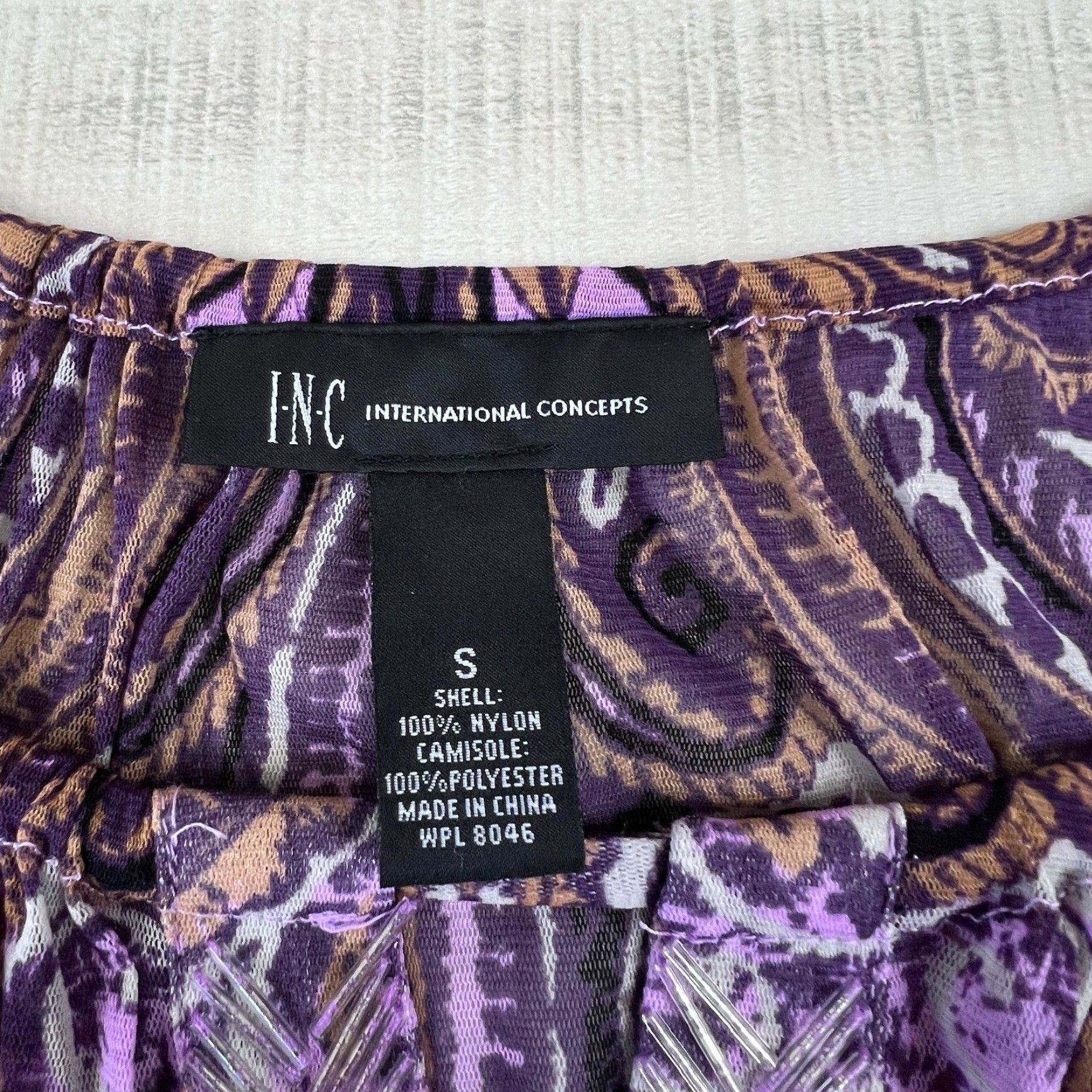 Vintage INC International Concepts Womens Blouse Small Purple Chiffon Beaded V Neck Elastic Waist Top Size S / US 4 / IT 40 - 3 Thumbnail
