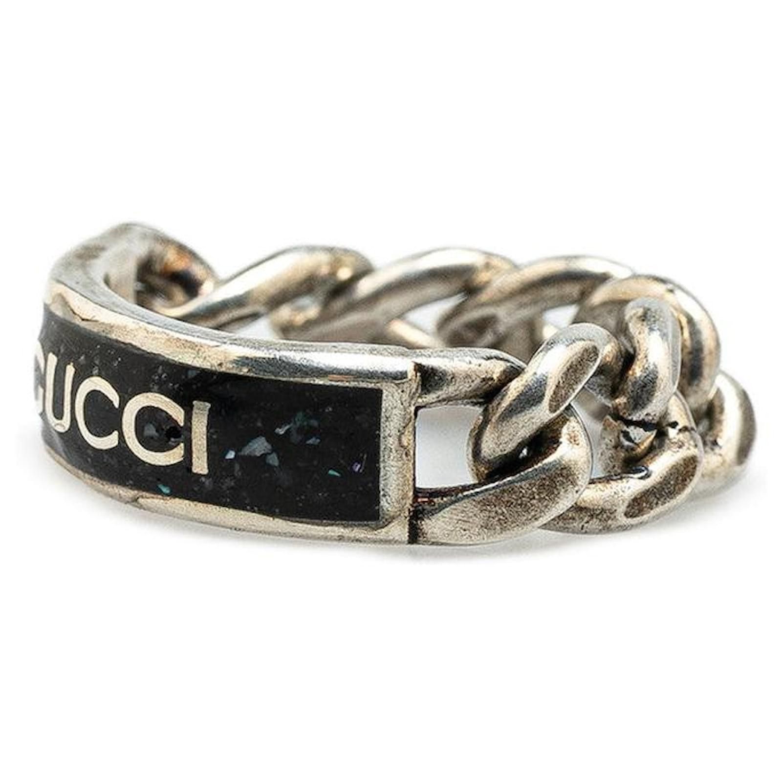 oc11z0126 Size: 15 / Logo Chain Ring Enamel In Silver/Black