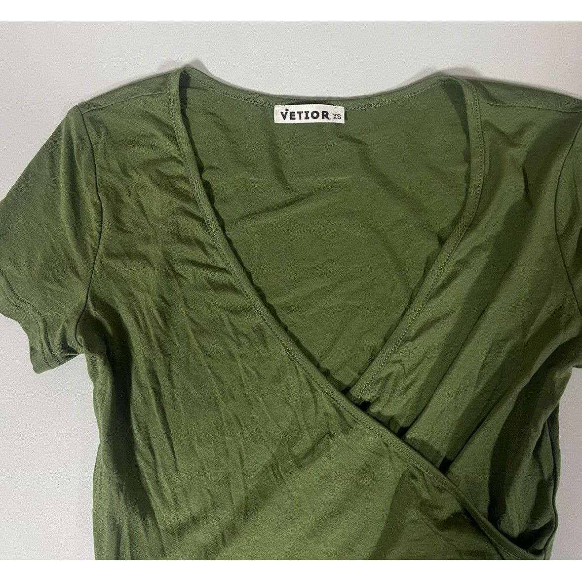 Japanese Brand Olive Green Wrap Ruched Tee Shirt Top Blouse Size XS ✨boho Size XS / US 0-2 / IT 36-38 - 3 Thumbnail