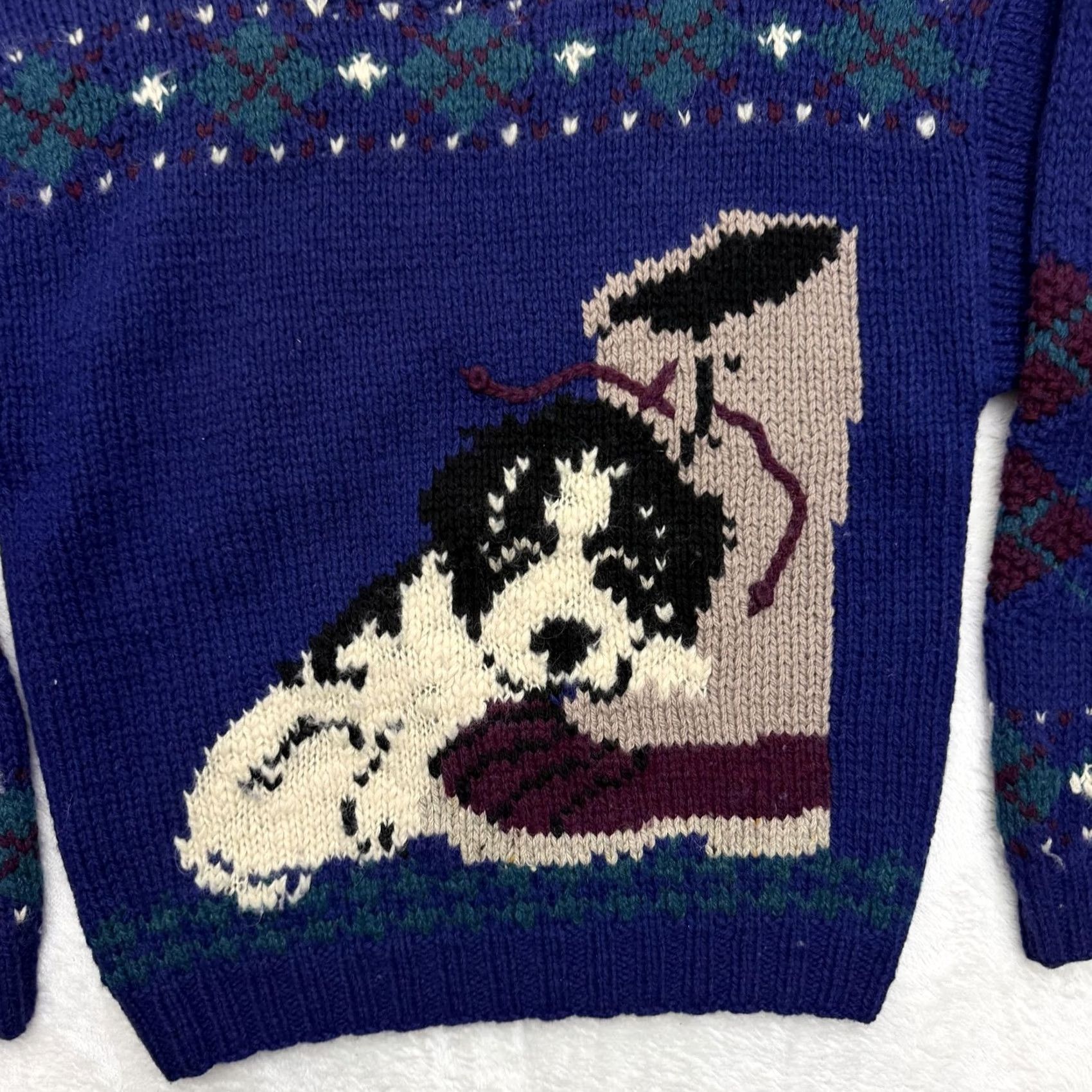 Vintage Woolrich Sweater Womens Medium Blue Dog Boot Graphic Argyle Pullover Knit Size M / US 6-8 / IT 42-44 - 2 Thumbnail