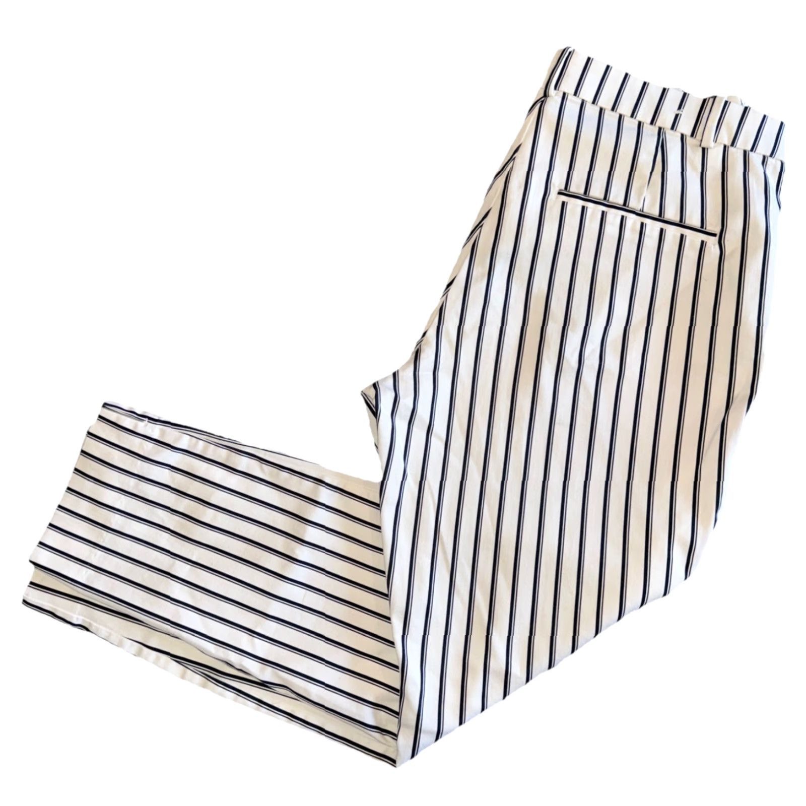 H&M H&M Pants Women’s 10 Navy Blue & White Striped Ankle Stretch Side Zip Flat Front Casual City Nautical Preppy Size 32" / US 10 / IT 46 - 2 Thumbnail