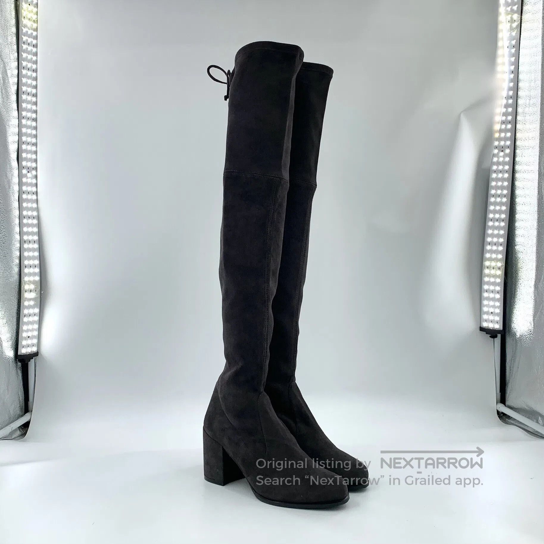Swarovski SW Grey Round Toe Suede Chunky Heel Tall Boots| Size US 7 / IT 37 - 2 Thumbnail