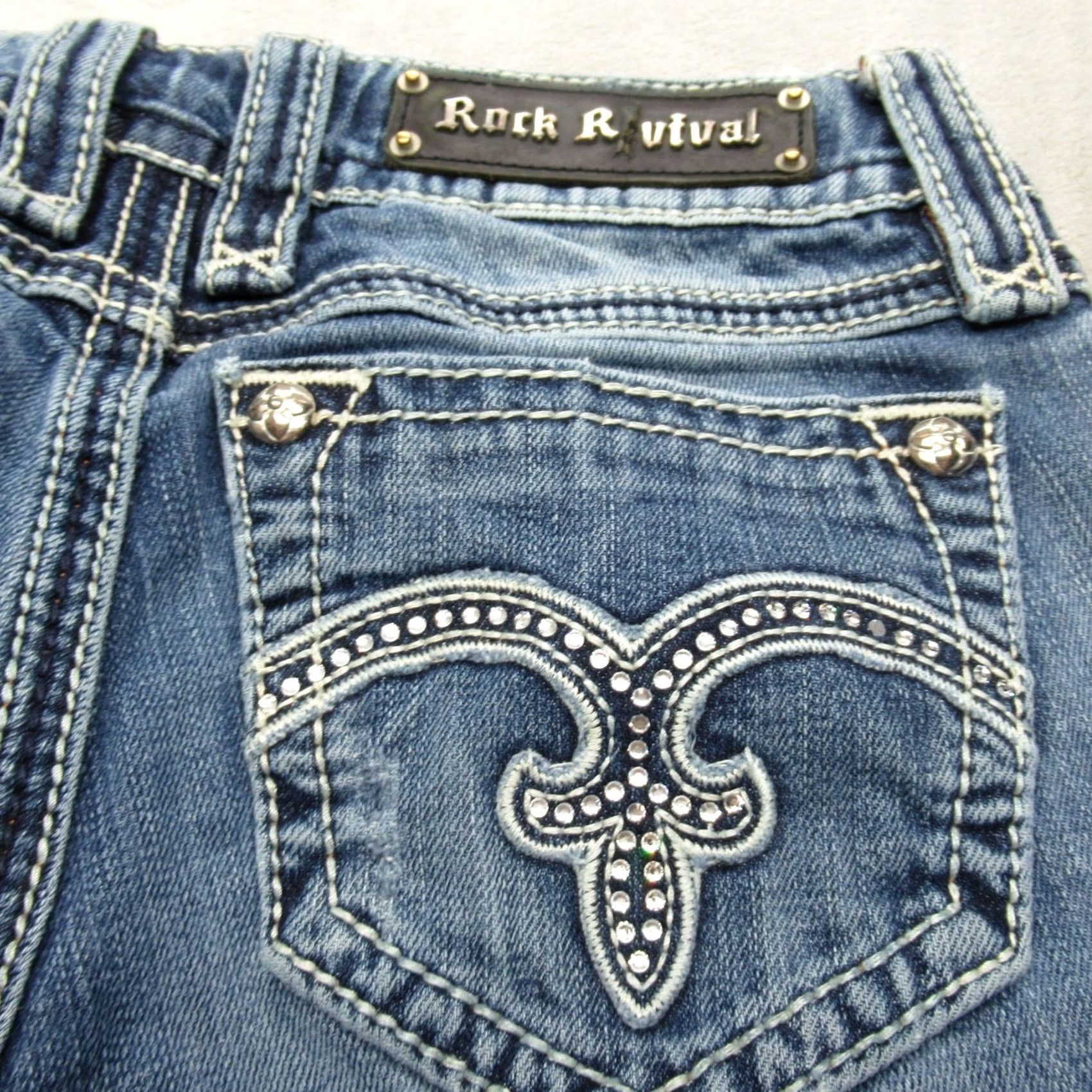 Vintage Rock Revival Jeans Womens 27 Medium Wash Denim Alanis Boot Cut Embellished 27x32 Size 27" / US 4 / IT 40 - 5 Thumbnail