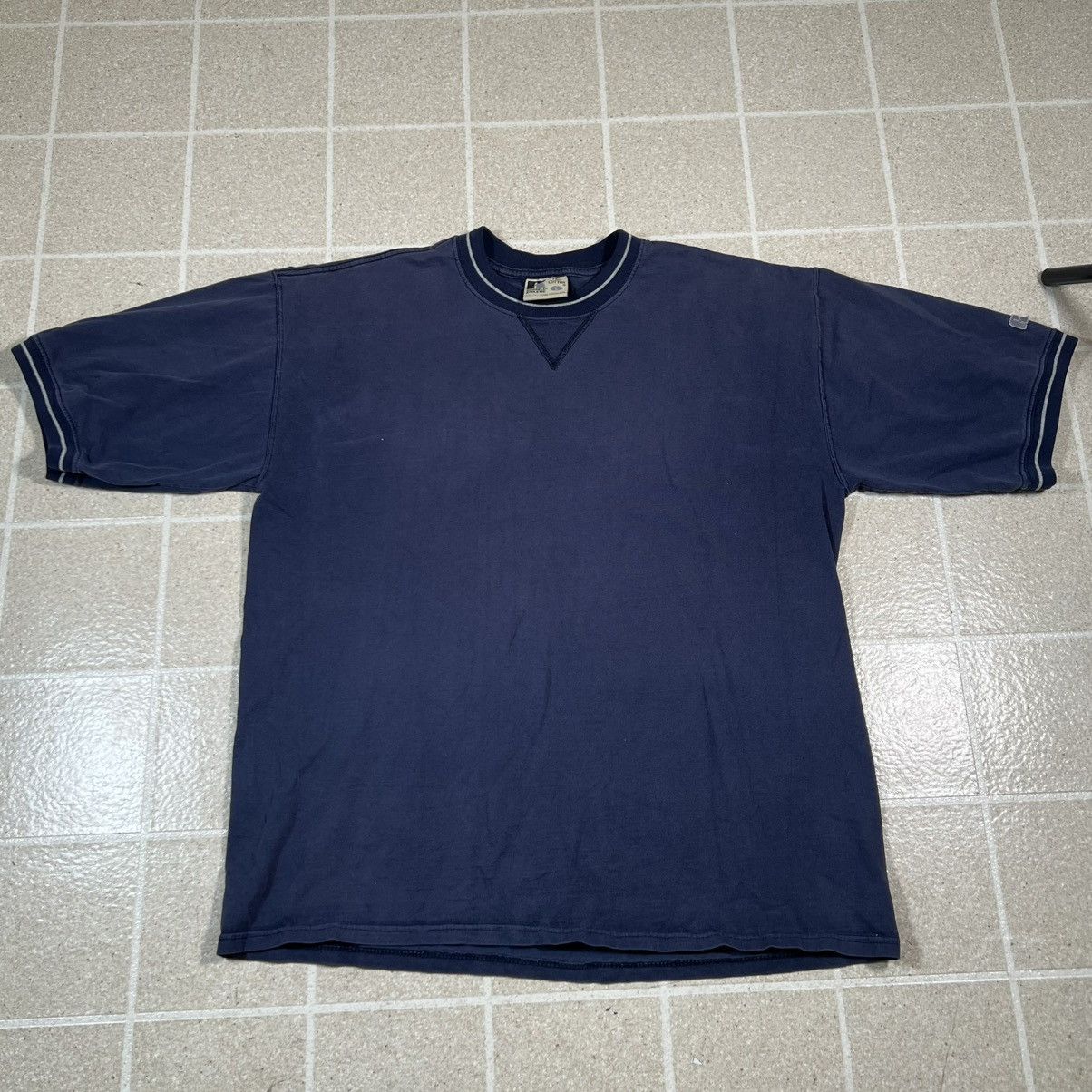 RUSSELL Athletic Pro Cotton Ringer T Shirt Navy Blue Vintage