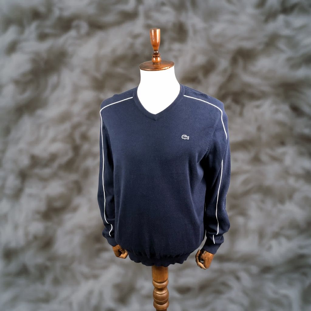 Lacoste Lacoste Sweatshirt Blue Cotton XL Pullover Men V-Neck Logo Embroidered Jumper Jersey Knit Long Sleeve" Size US XL / EU 56 / 4 - 1 Thumbnail