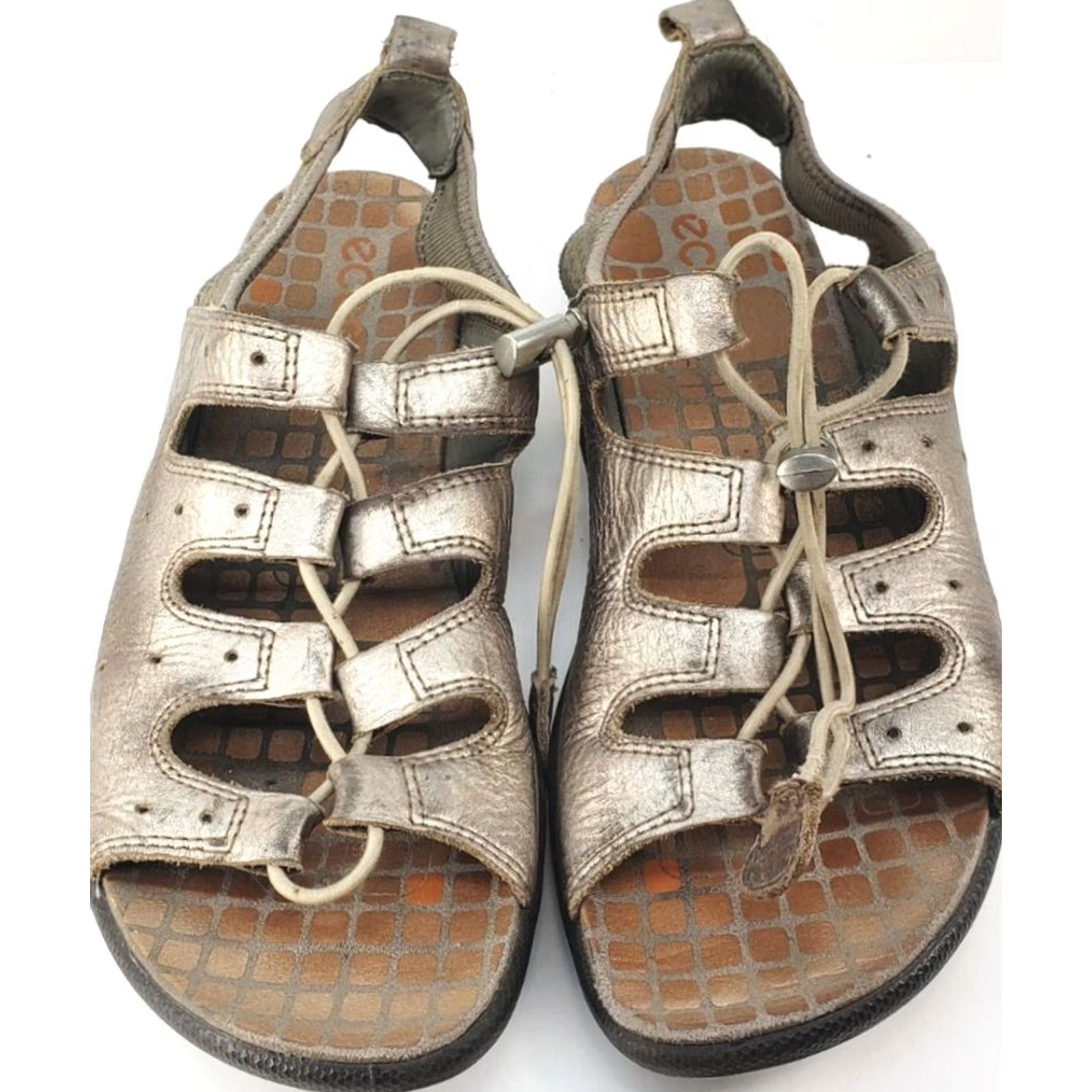 Ecco VINTAGE Ecco Jab Toggle Metallic Rose Gold Sandals Women's 8-8.5 (39) Glass? Size US 8.5 / IT 38.5 - 3 Thumbnail