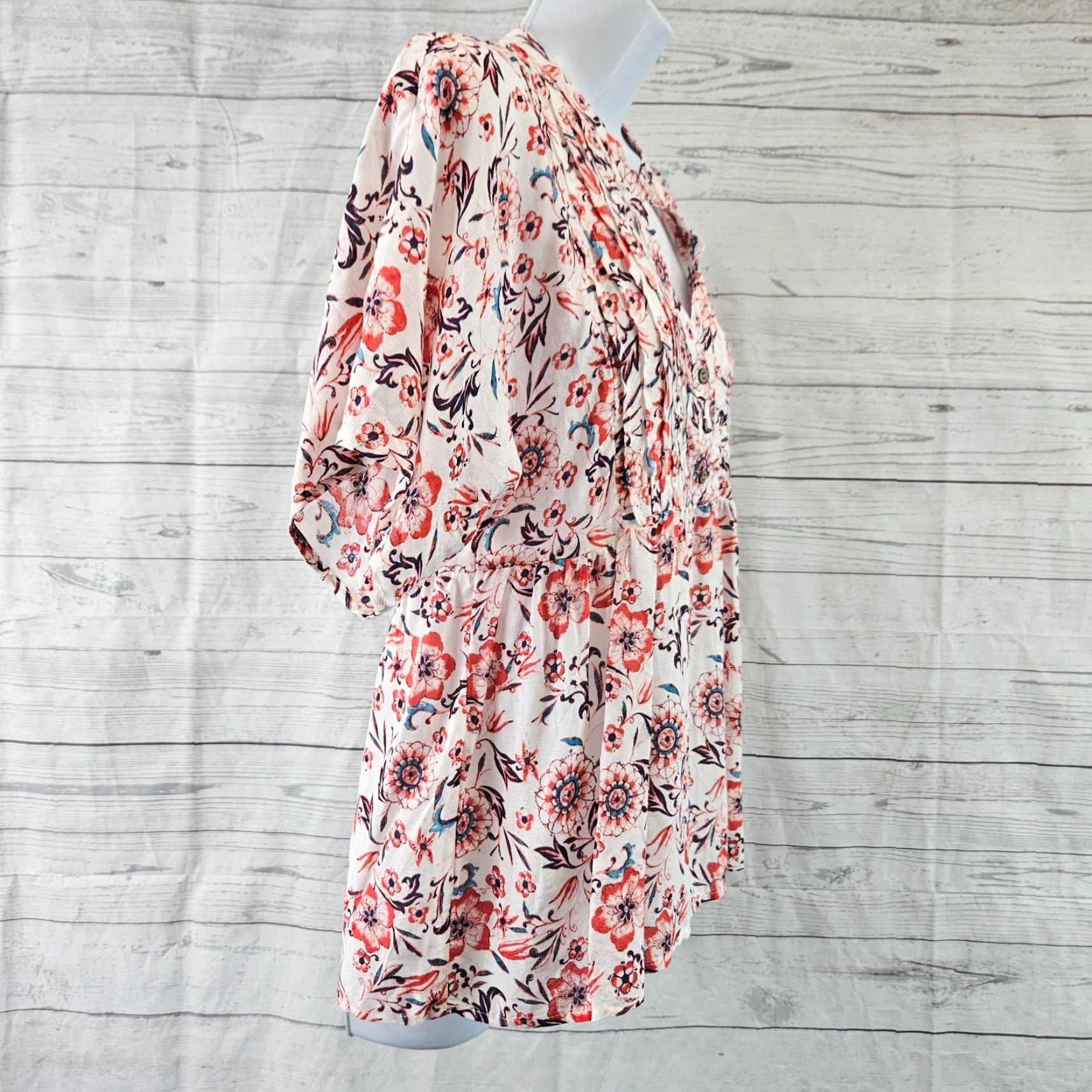 Vintage Knox Rose Womens Top XS White Red Floral Pintuck Rayon Blouse Size XS / US 0-2 / IT 36-38 - 3 Thumbnail
