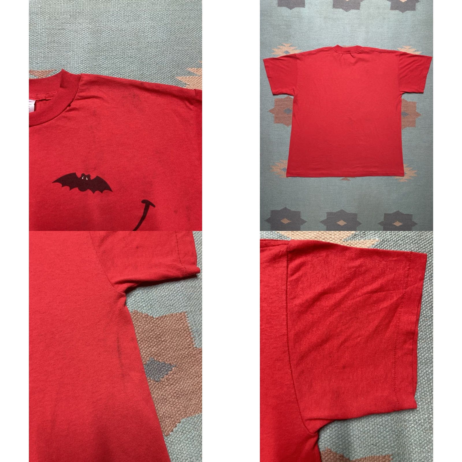 Vintage VINTAGE 80s Halloween Monster Face Bats Distressed Single Stitch XL T-Shirt Men Red Size US XL / EU 56 / 4 - 9 Thumbnail