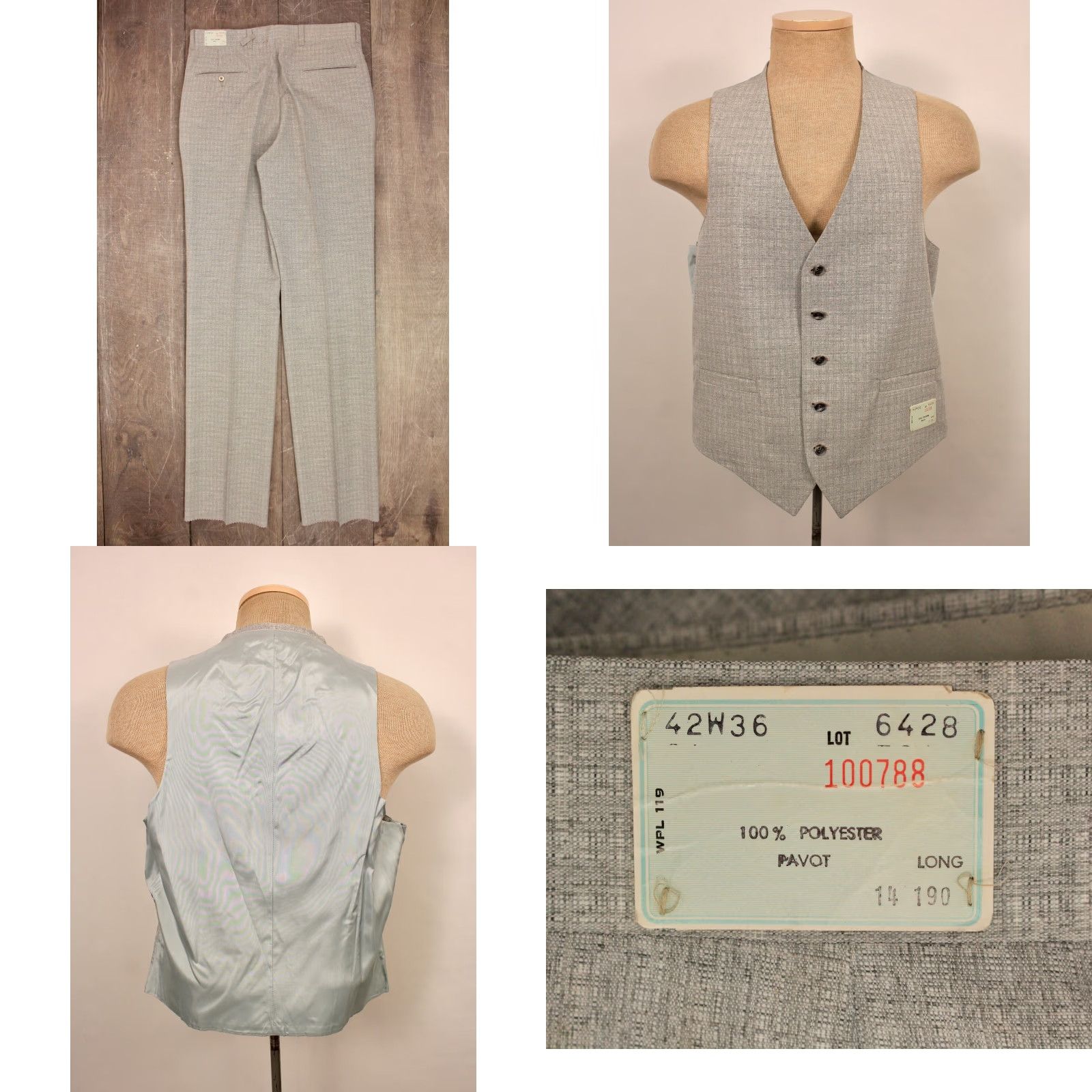 Vintage VINTAGE Men’s VTG NOS 70s Light Grey Leisure Suit Sz 42 Long 1970s Polyester Disco 3 PC Mens Size 42R - 8 Thumbnail