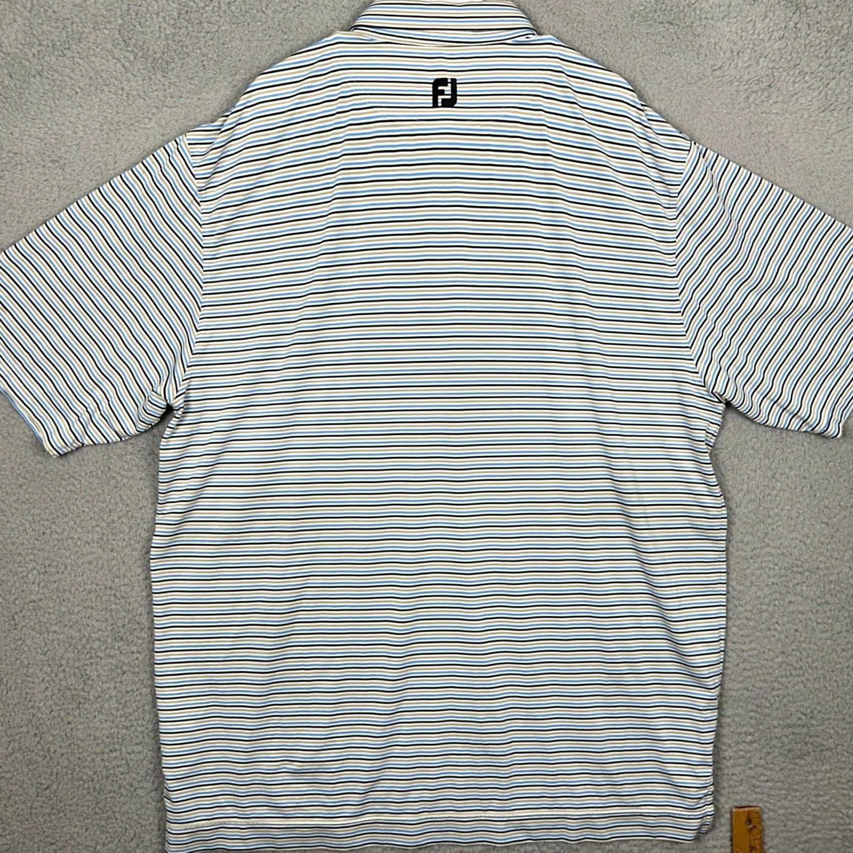 Footjoy FootJoy Polo Shirt Mens 2XL Blue Tan Golf Stripes Performance Stretch Rugby Size US XXL / EU 58 / 5 - 3 Thumbnail