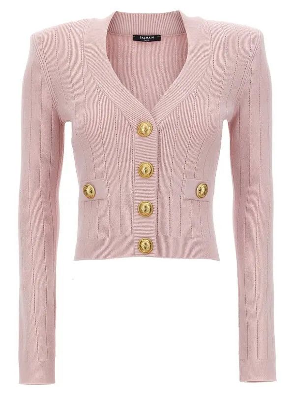 Balmain o1s1wg110725 Logo Button Cropped Cardigan in Pink Size S / US 4 / IT 40 - 1 Thumbnail