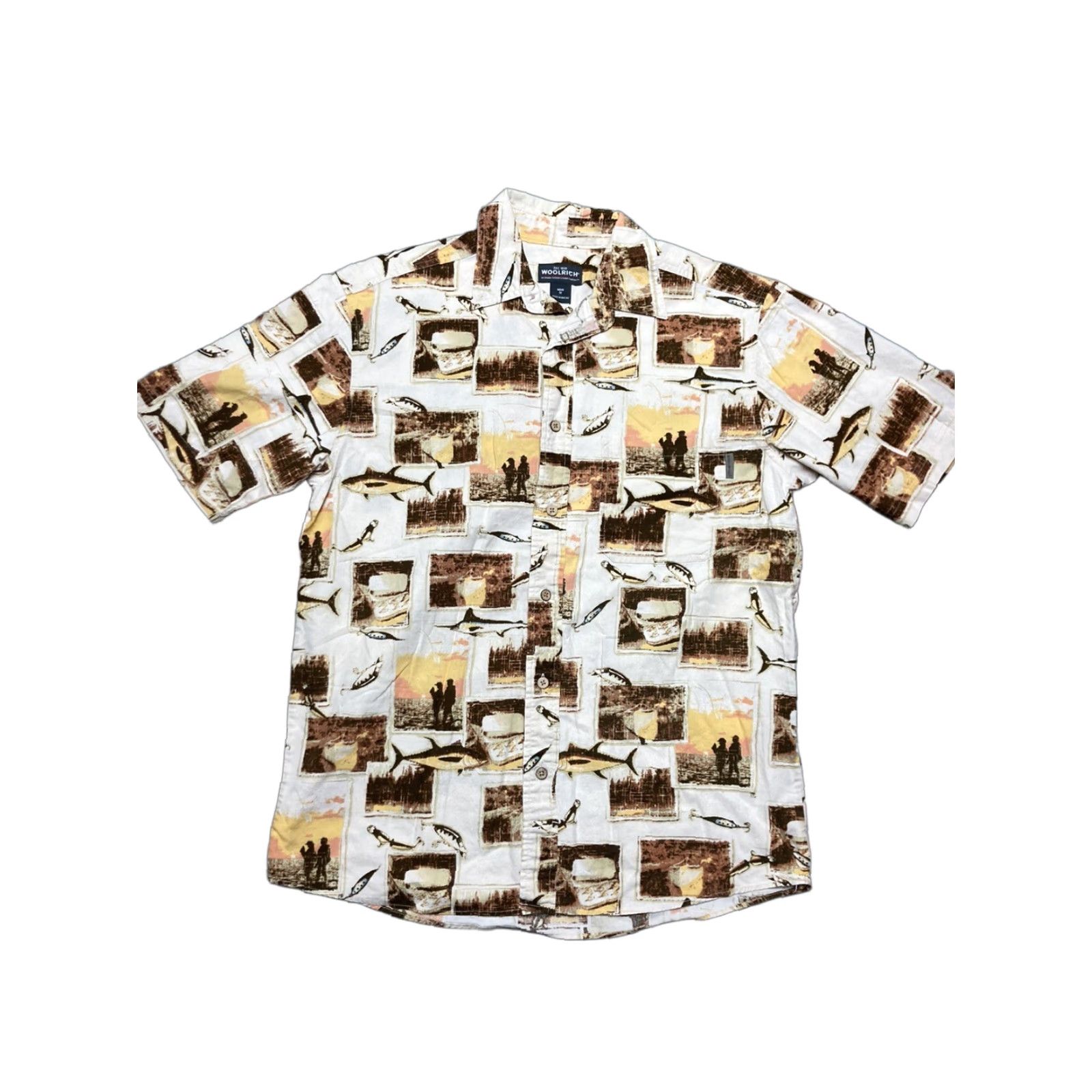 Vintage VINTAGE Woolrich Button Shirt All Over Print Fish Short Sleeve Cotton Outdoor Medium Size US M / EU 48-50 / 2 - 1 Thumbnail