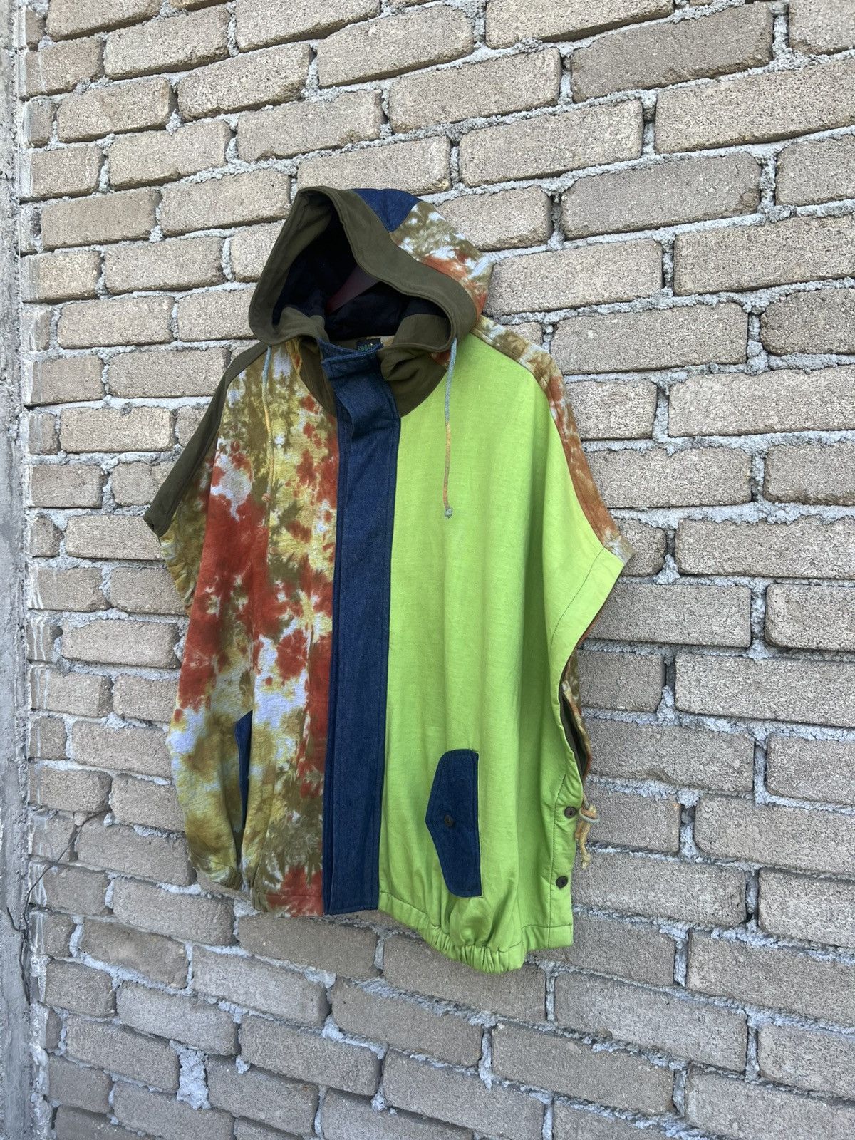 Japanese Brand Kobitch Poncho Hooded Button Up Colour Block Size XL / US 12-14 / IT 48-50 - 4 Thumbnail