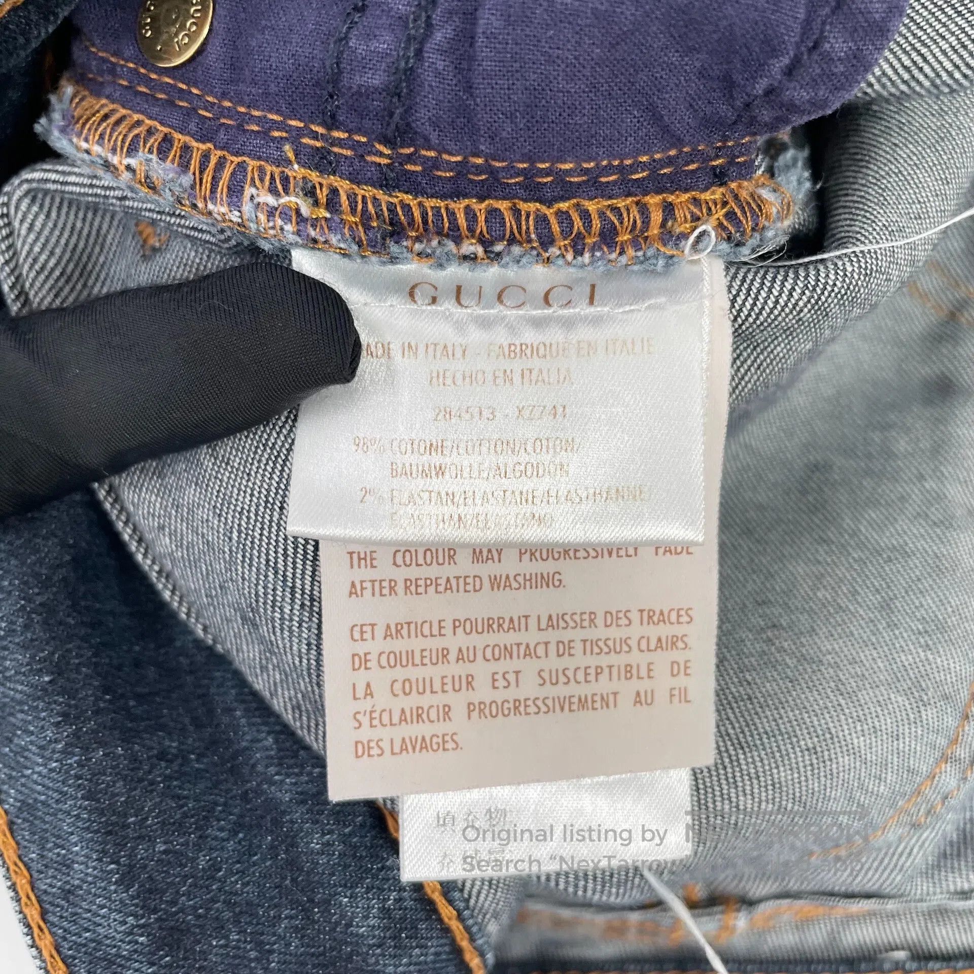 Gucci Guicci Deep Blue Little Bee Embroidered Denim Pants| Size 37" - 4 Thumbnail