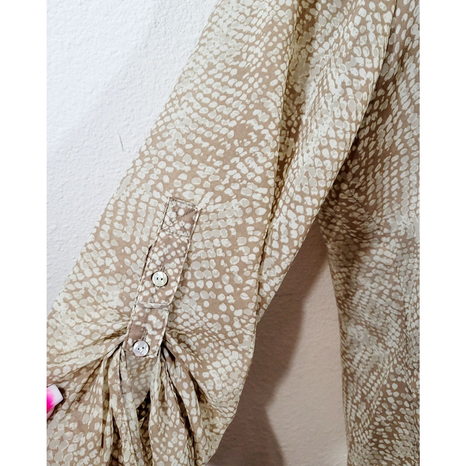 Apt. 9 Apt 9 Brown Tan Animal Print Sheer 3 Button Henley Top XL Size XL / US 12-14 / IT 48-50 - 2 Thumbnail