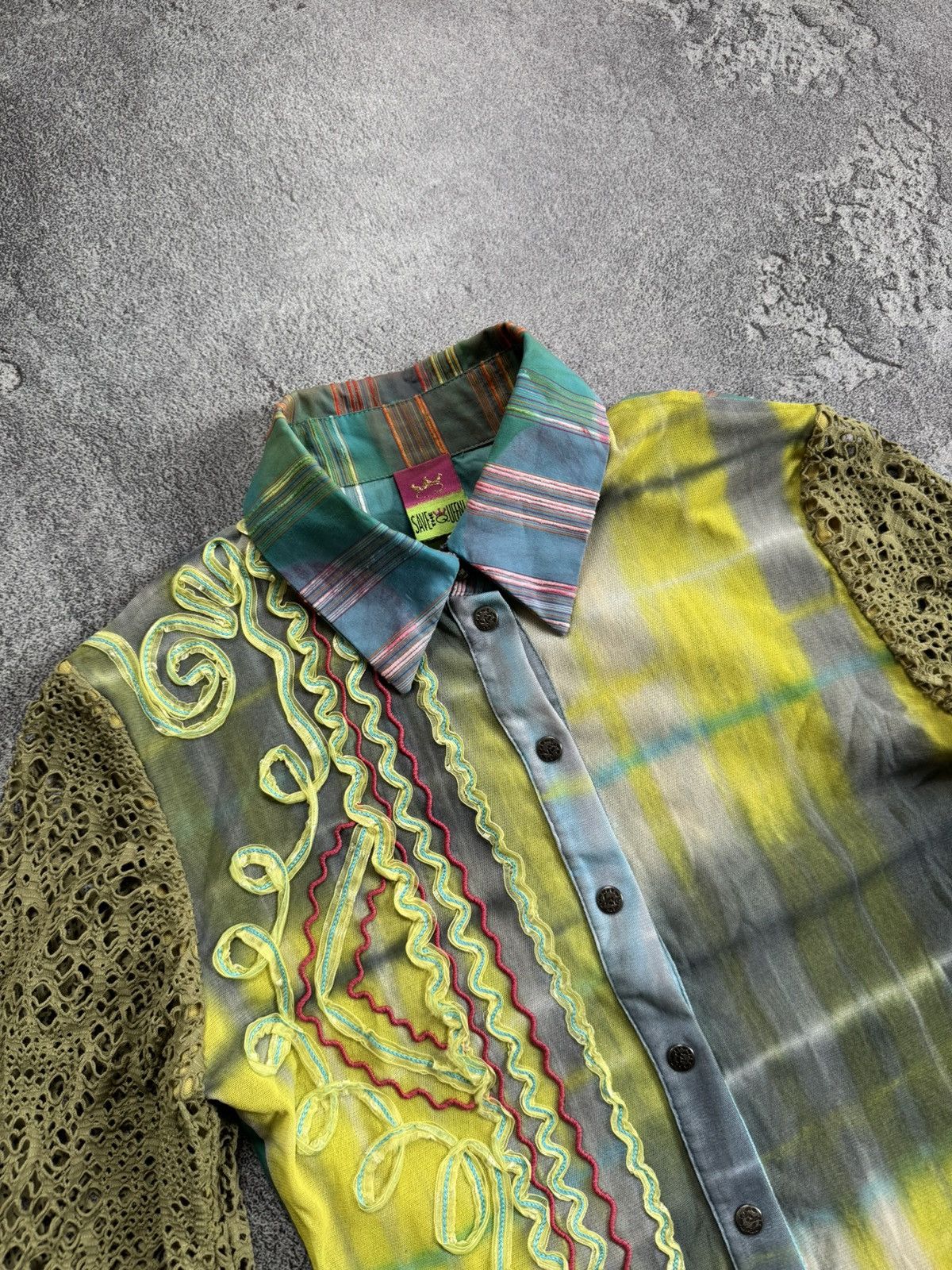 Designer Save the Queen M mesh shirt blouse button up long sleeve Size M / US 6-8 / IT 42-44 - 12 Thumbnail