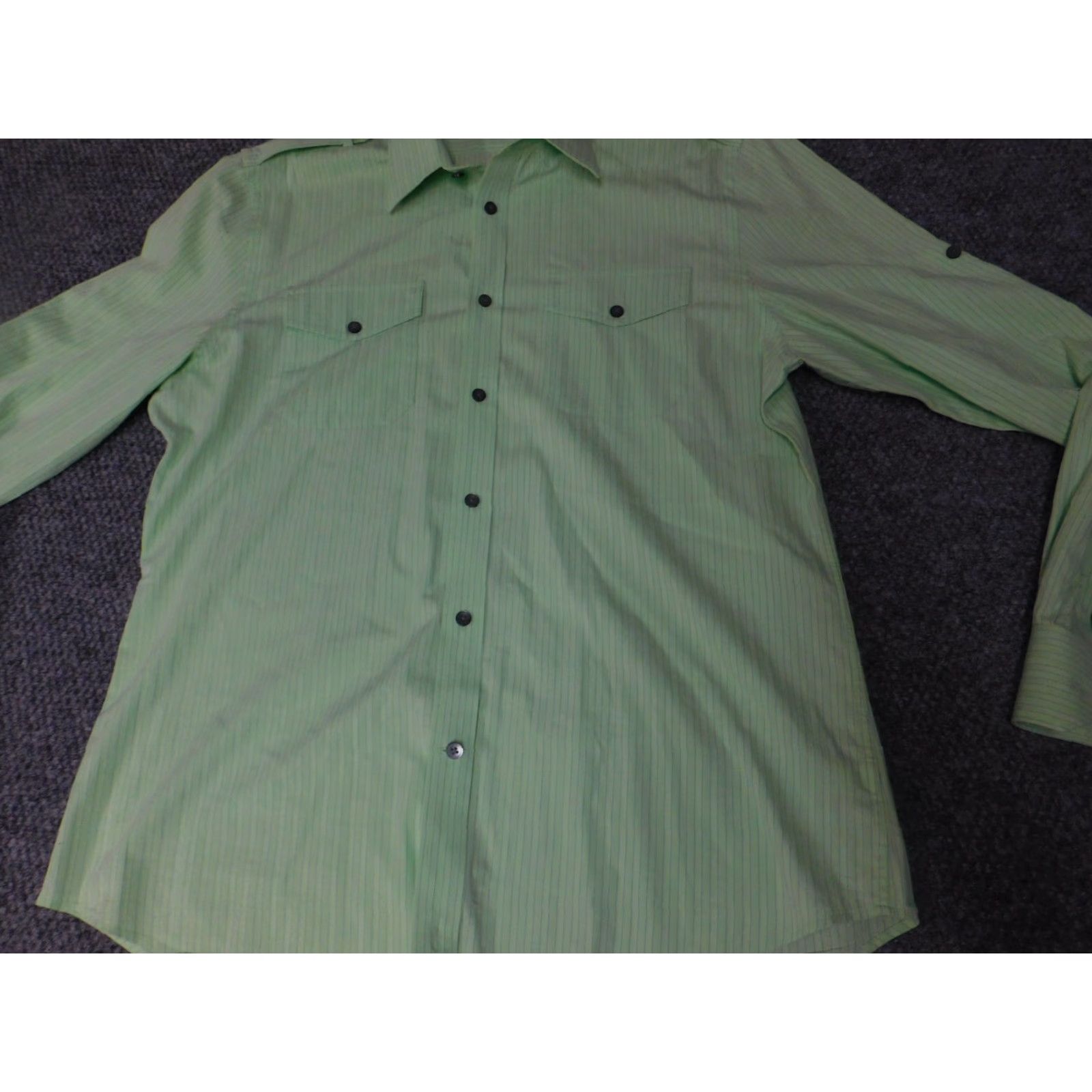Express Express Mens Shirt Large Green Striped Button-Down Collared Long Sleeve Knit Cotton Regular Size L Size US L / EU 52-54 / 3 - 2 Thumbnail