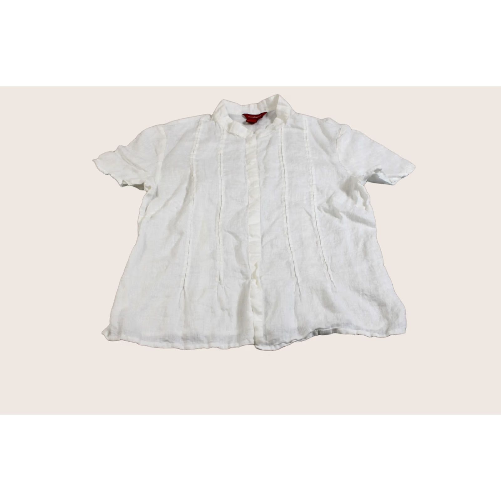 Vintage Sundance Linen Shirt Women 10 White Short Sleeve Button Pleated Boho Coastal Size L / US 10 / IT 46 - 1 Thumbnail