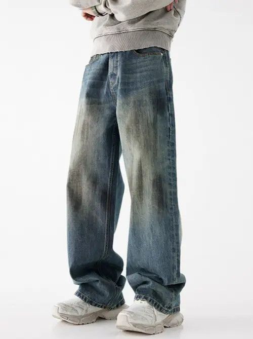 Handmade × Japanese Brand × Jean High street versatile wide leg distressed men's jeans Size US 32 / EU 48 - 1 Thumbnail