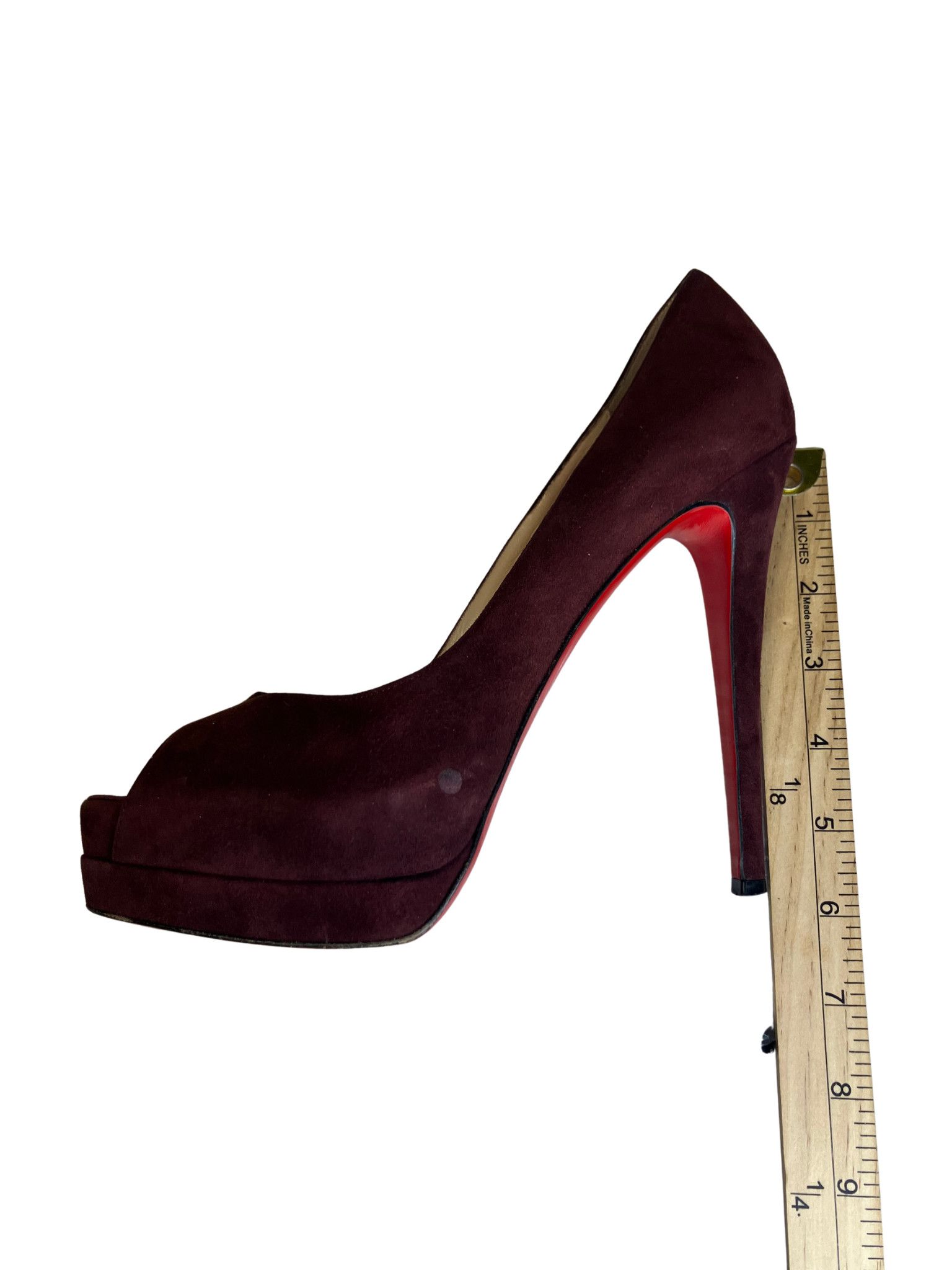 Christian Louboutin Christian Louboutin Burgundy Suede Peep Toe Platform Heels Size US 10 / IT 40 - 15 Thumbnail