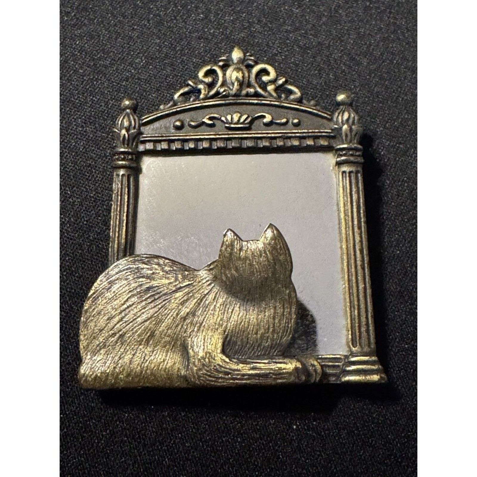 Other JJ Jonette Kitty Cat Mirror Silver Color Pewter Brooch Pin Size ONE SIZE - 2 Thumbnail