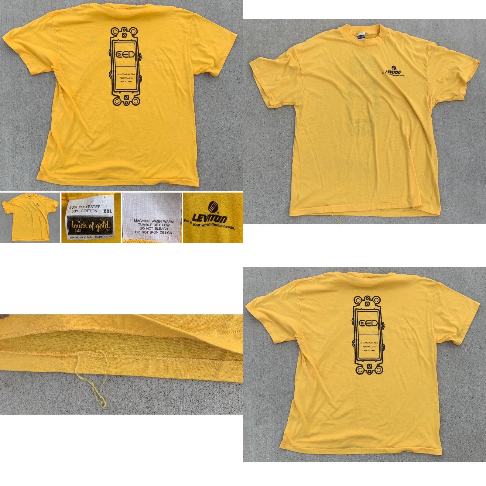 Vintage VINTAGE Levitron TOUCH OF GOLD T Shirt 2XL Yellow California Short Sleeve Crew Neck Mens US 1980s CED Victorville Logo Graphic Size US XXL / EU 58 / 5 - 9 Thumbnail
