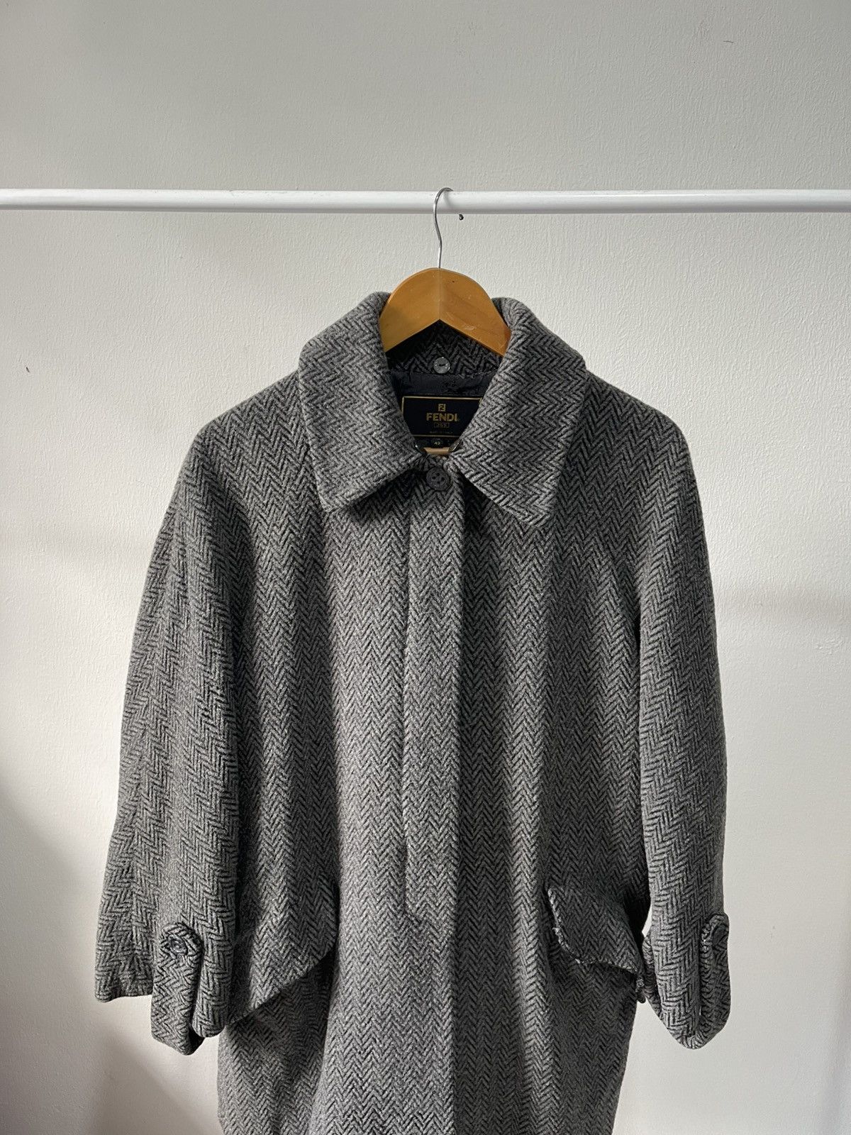 Fendi 90s Fendi Herringbone Alpaca Mohair Long Coat Size US L / EU 52-54 / 3 - 4 Thumbnail