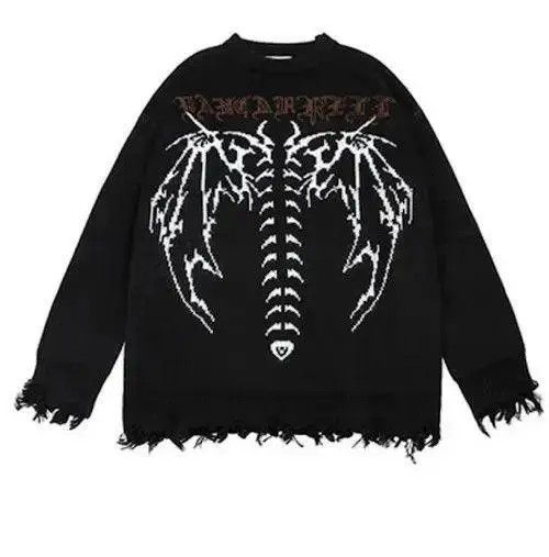 VIBE Distressed Gothic Skeleton Print Knitwear Size US XL / EU 56 / 4 - 1 Thumbnail