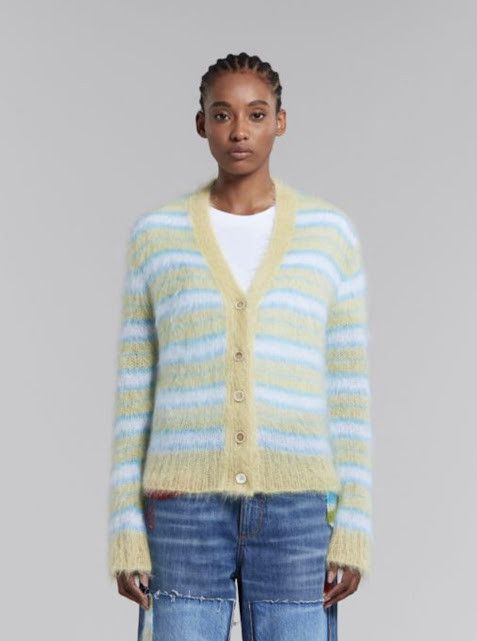 Marni o1w1db10125 Mohair Cardigan in Yellow/Blue Size XL / US 12-14 / IT 48-50 - 2 Thumbnail