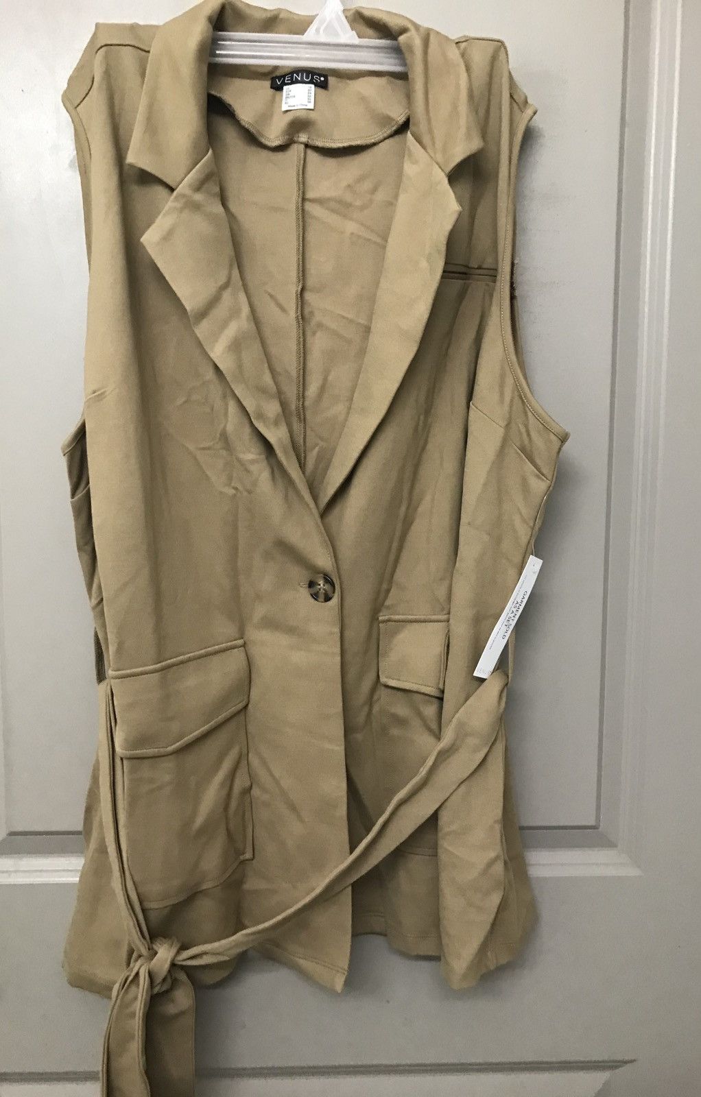 Venus Sleeveless Blazer Short Set - Camel Size 40" / US 18 - 2 Thumbnail