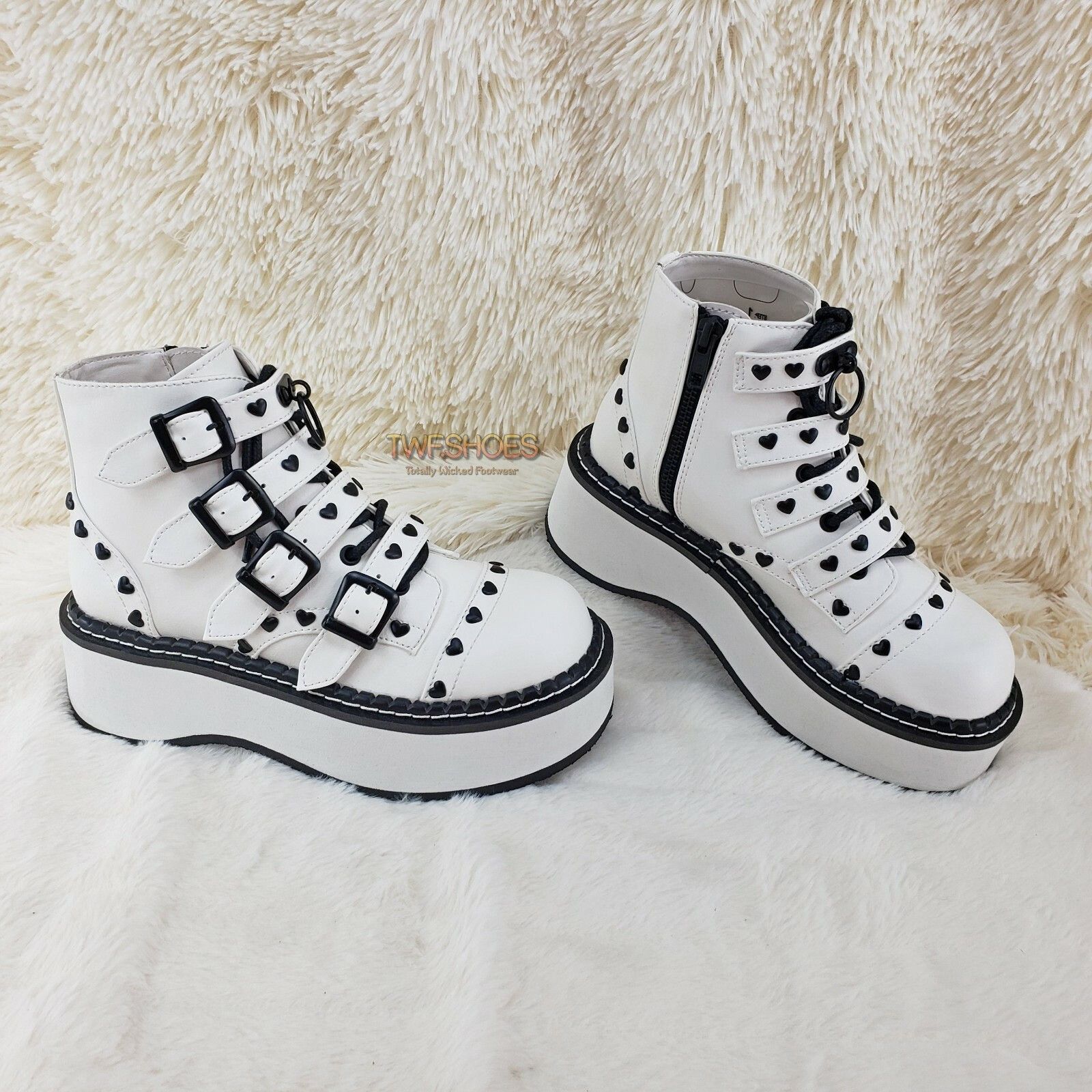 Other DEMONIA Emily 315 White Matte Heart Stud 2" Platform Ankle B Size US 11 / IT 41 - 2 Thumbnail