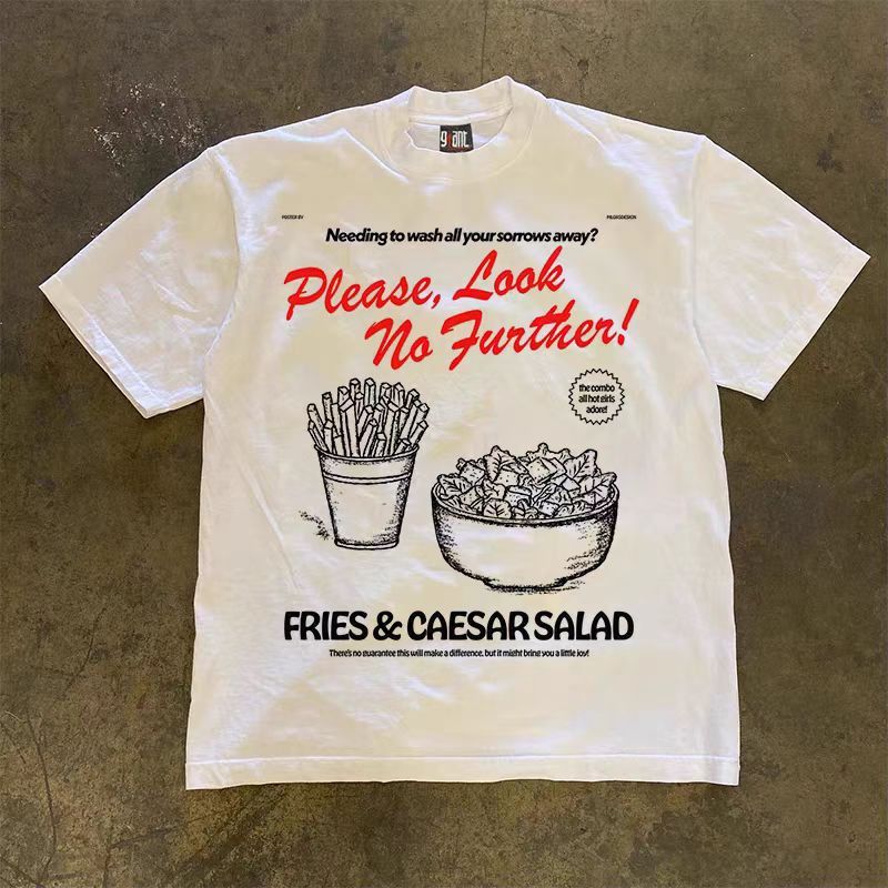 Vintage Loose Fries Salad Print Short Sleeve T Shirt White Size US L / EU 52-54 / 3 - 1 Thumbnail