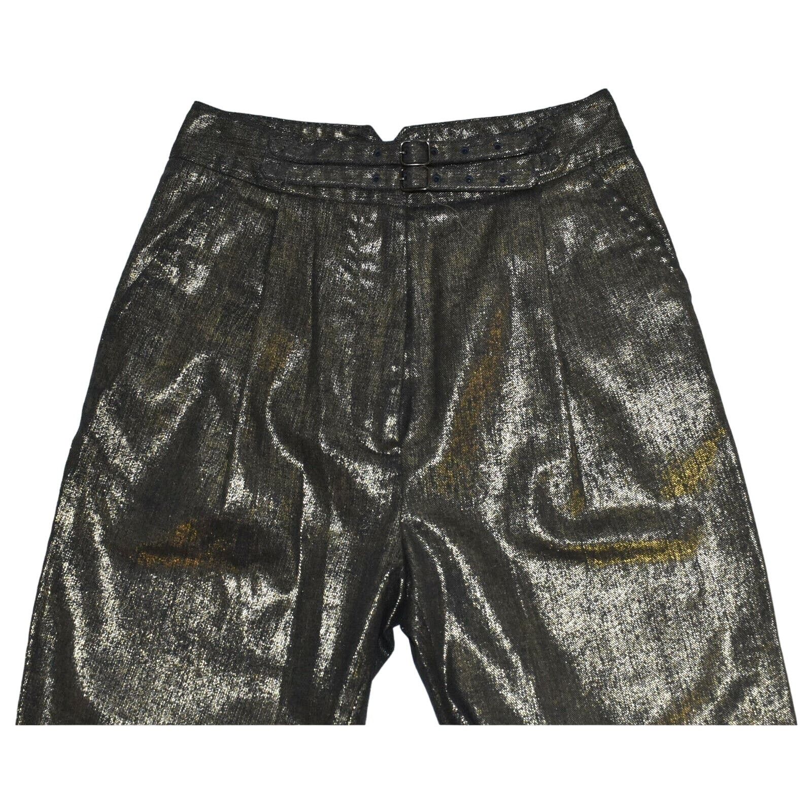 3.1 Phillip Lim NEW 3.1 PHILLIP LIM Gold Metallic Cotton Cropped Pants Sz S Size 26" / US 2 / IT 38 - 2 Thumbnail