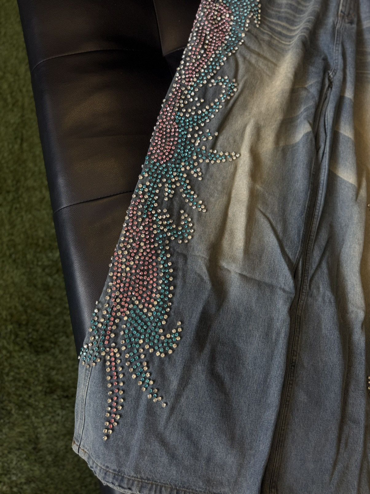 Vale Valley Stone Crystal Rhinestone Baggy Blue Jeans Size 32 Size US 32 / EU 48 - 3 Thumbnail