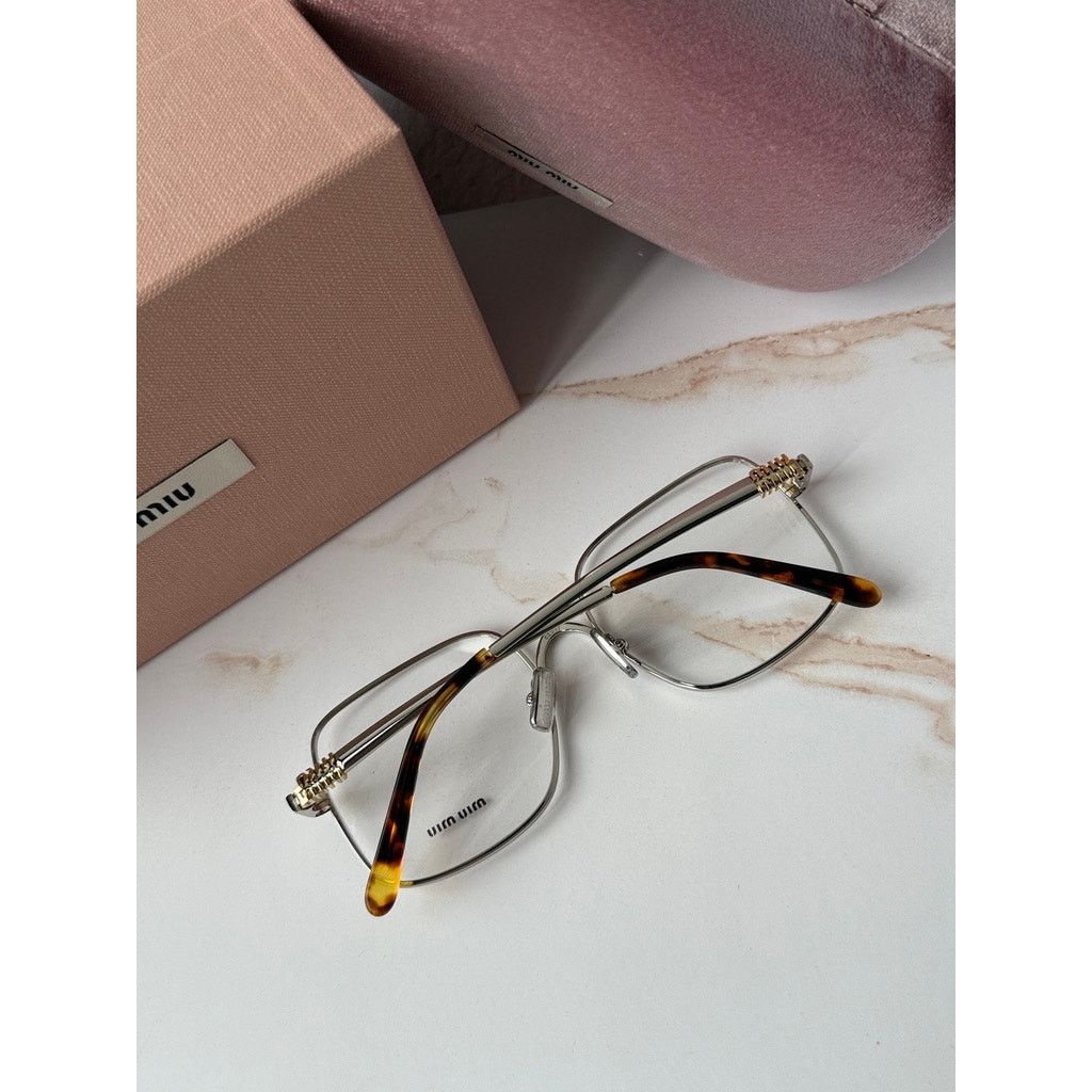 Miu Miu NEW Miu Miu M51YV Silver Logo Square Metal Eyeglasses Frames Size ONE SIZE - 3 Thumbnail