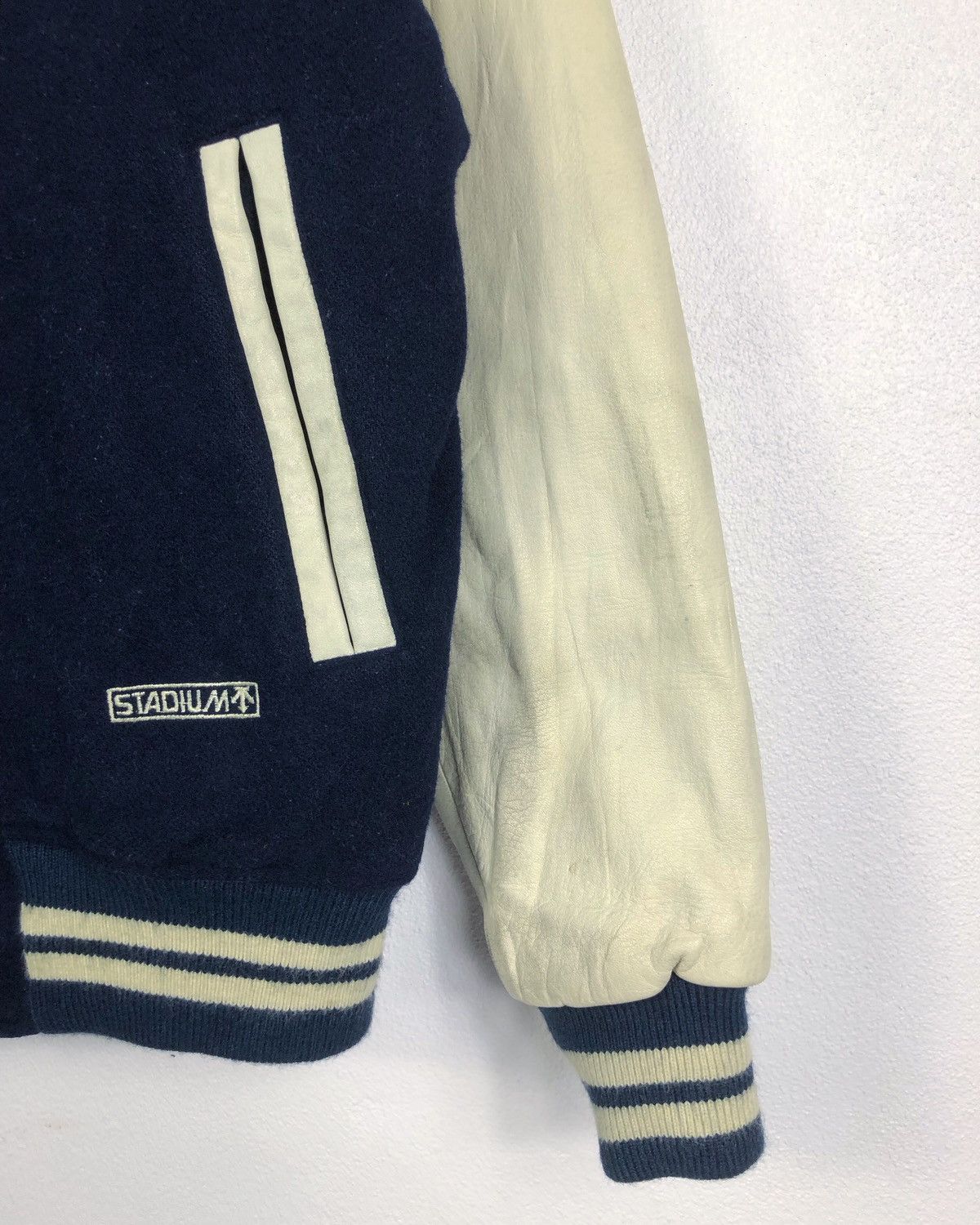 Descente × Vintage Rare Vintage Descente Stadium Wool Leather Varsity Jacket Size US S / EU 44-46 / 1 - 5 Thumbnail