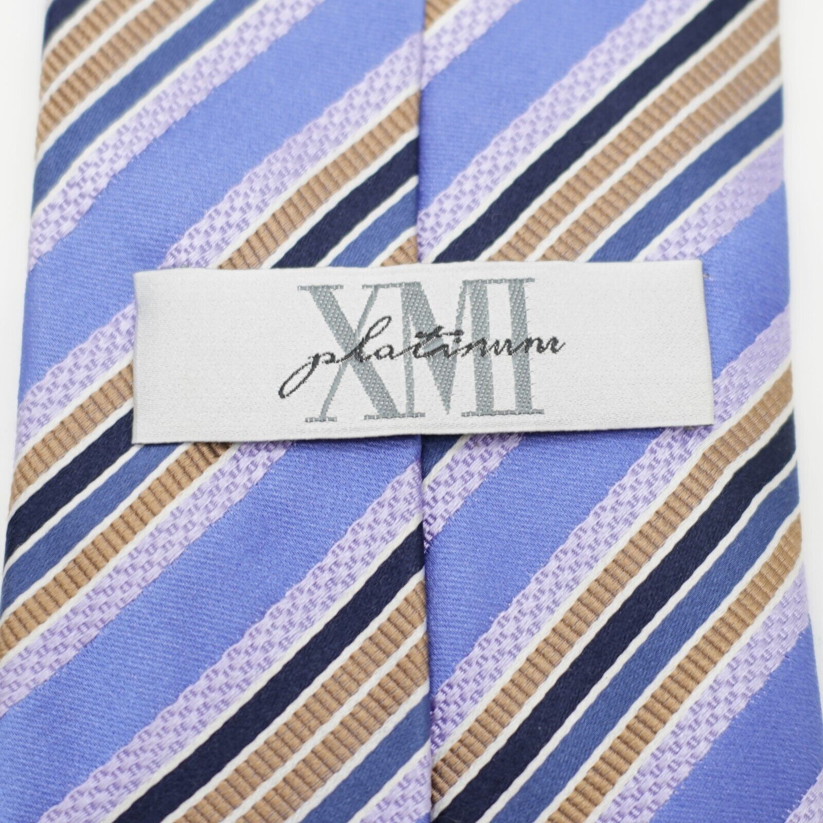 XMI Platinum XMI Platinum Blue Tan Purple Striped Woven Wide Silk Tie Size ONE SIZE - 3 Thumbnail