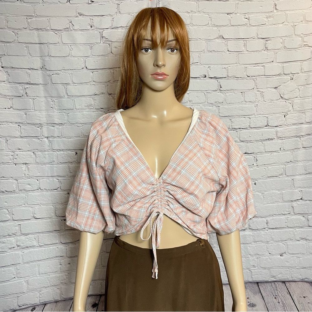 Other NWT New dRA Plaid Puff Sleeve Crop Top Size L Size L / US 10 / IT 46 - 1 Thumbnail